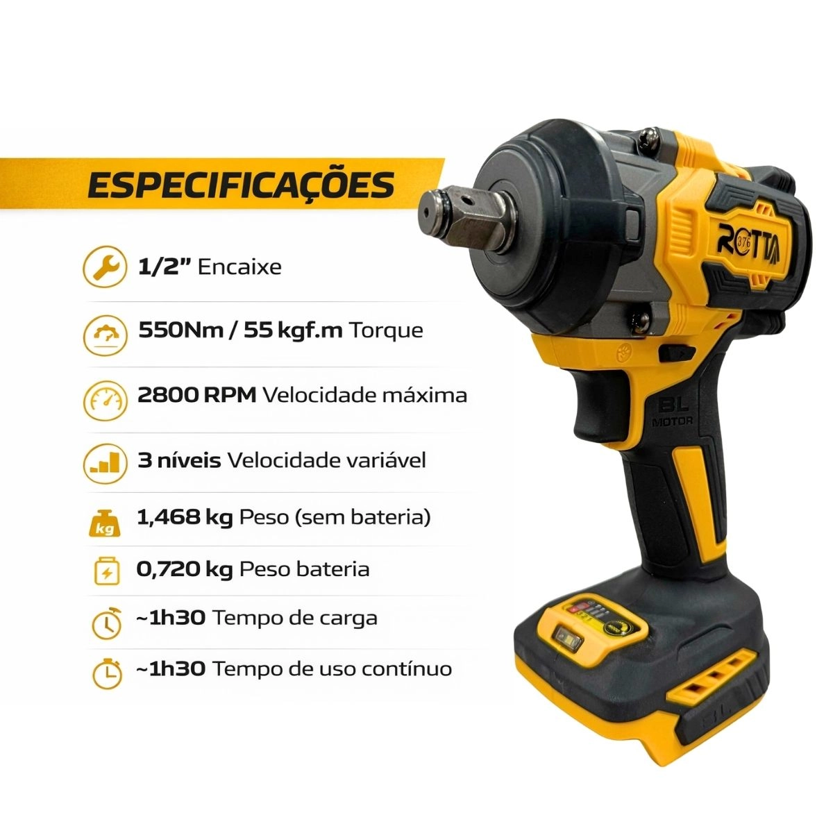 Parafusadeira Mini Chave De Impacto A Bateria 21V 1/2" 4000mAh Bivolt Motor Brushless Com Maleta