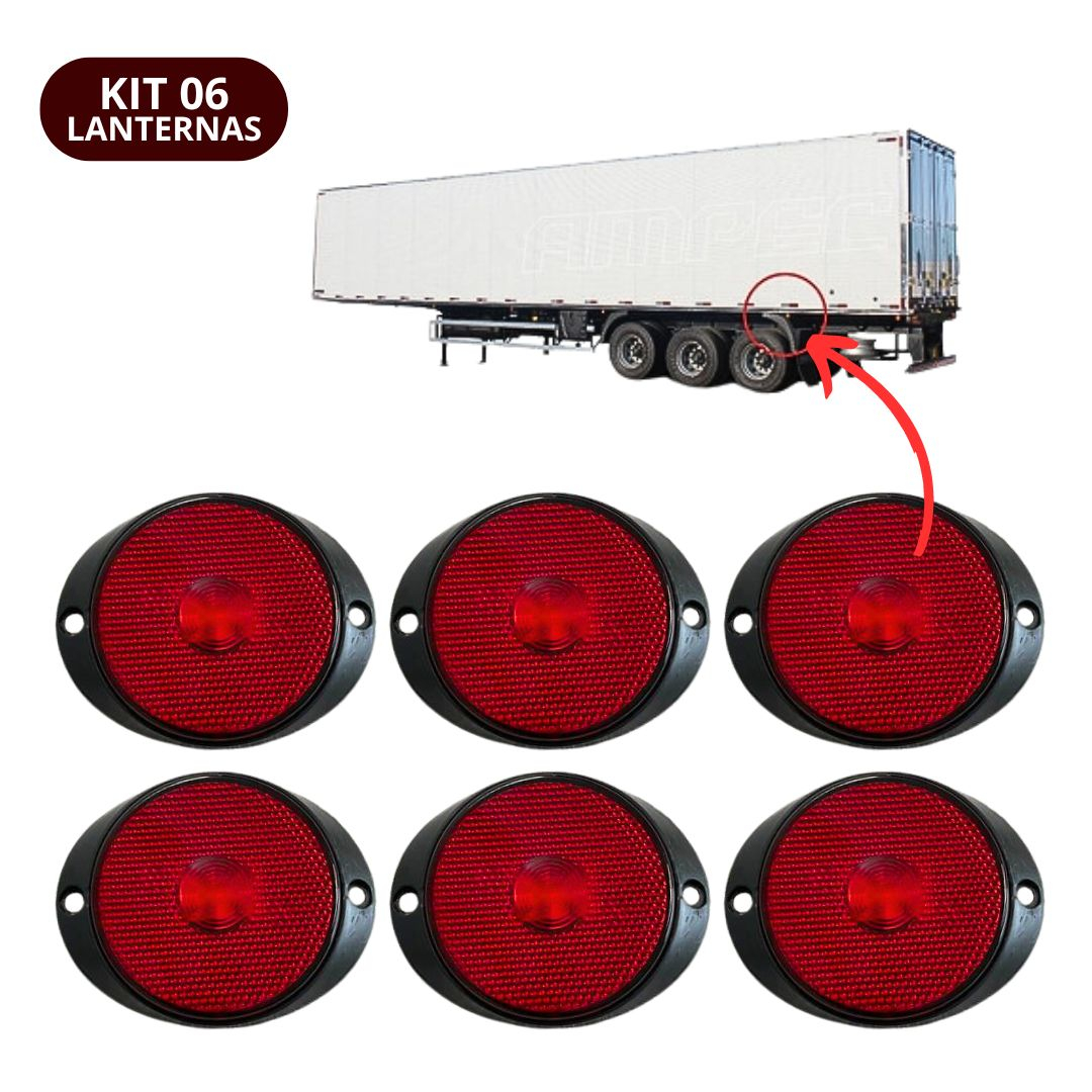 Kit 6 Lanterna Lateral Implemento P 65mm Com Suporte Frontal LED Vermelha Para Carreta Caminhão Trailer Reboque Kit 6 Lanterna Lateral Implemento P 65mm Com Suporte Frontal LED Vermelha Para Carreta Caminhão Trailer Reboque