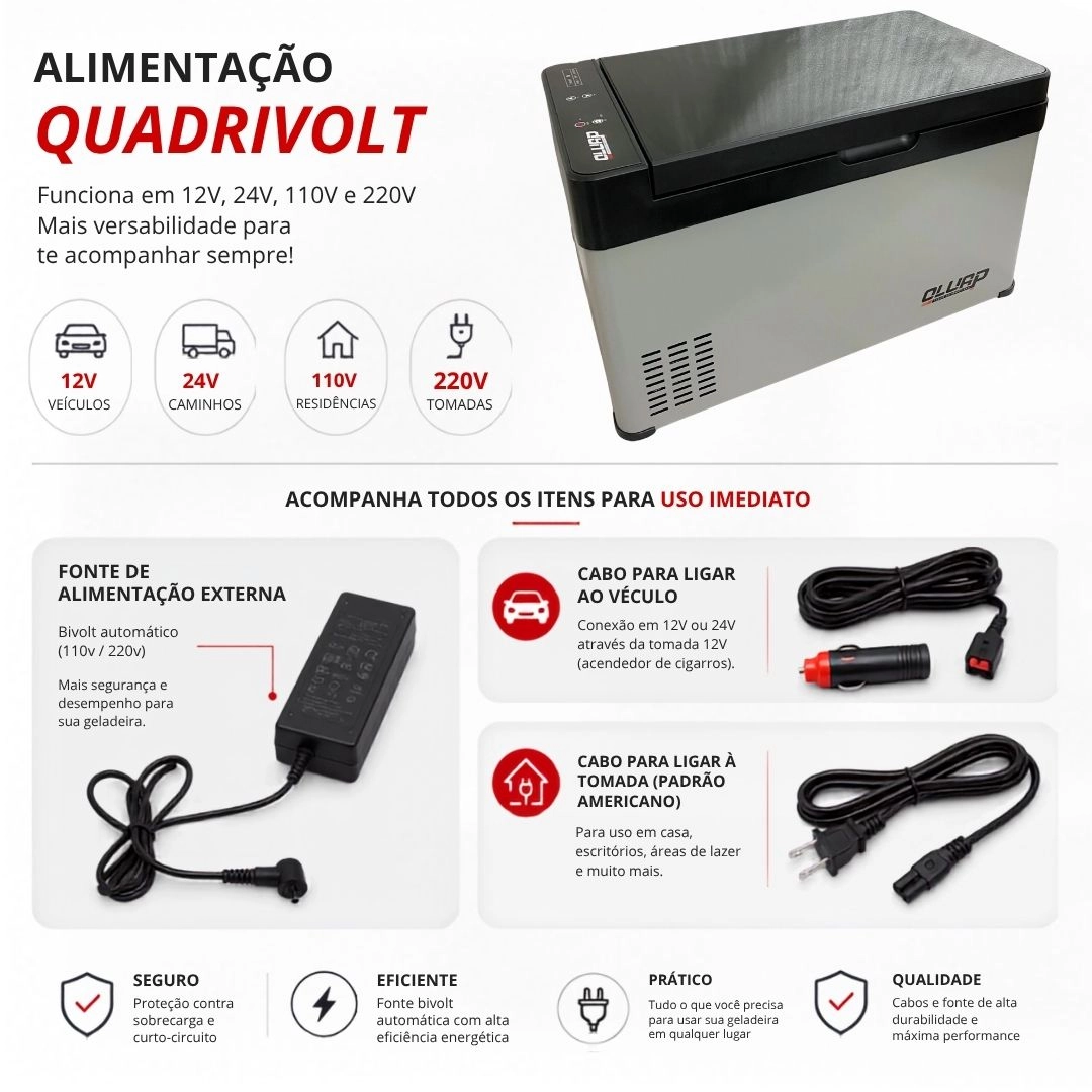 Geladeira Portátil 40 Litros 12V/24V 110v/220v Caminhão Ônibus Van Camping Barco Lancha Pesca Geladeira Portátil 40 Litros 12V/24V 110v/220v Caminhão Ônibus Van Camping Barco Lancha Pesca