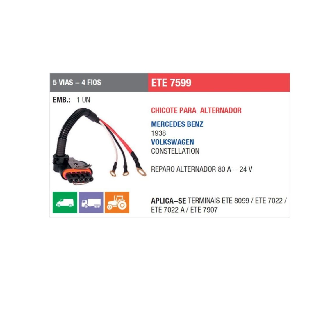 Chicote Reparo Alternador 80Ah Para Volvo MB VW