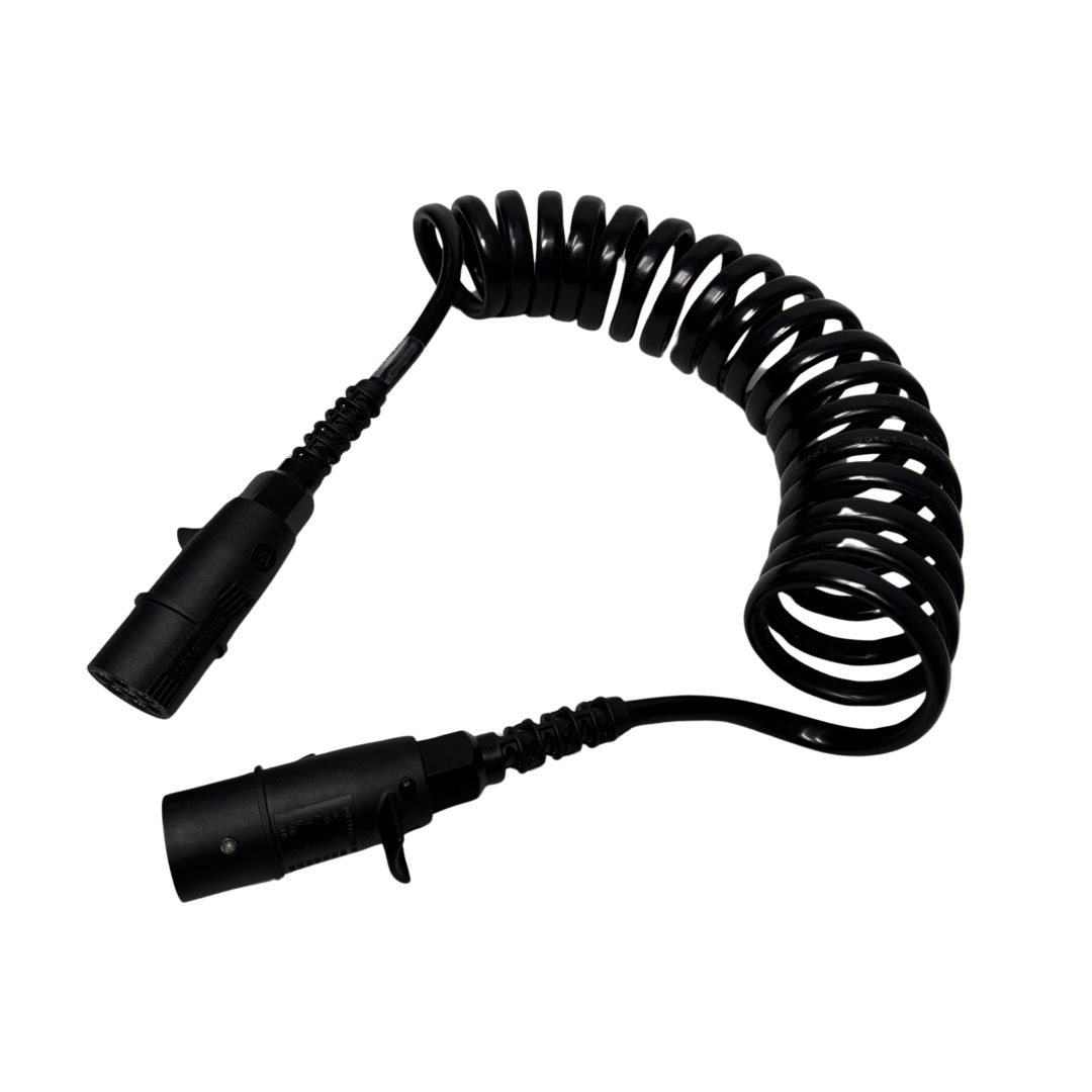 Chicote Elétrico Espiral Cavalo Carreta 7 Vias 7 Polos 4,5 Metros Tomada ISO 1185 Cavalinho Semirreboque Caminhão Pesado Chicote Elétrico Espiral Cavalo Carreta 7 Vias 7 Polos 4,5 Metros Tomada ISO 1185 Cavalinho Semirreboque Caminhão Pesado