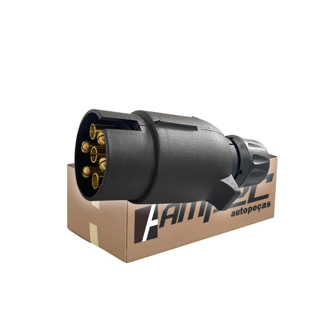 Tomada Elétrica Para Engate Redonda 6 Polos Macho Plástico Preto 12/24V