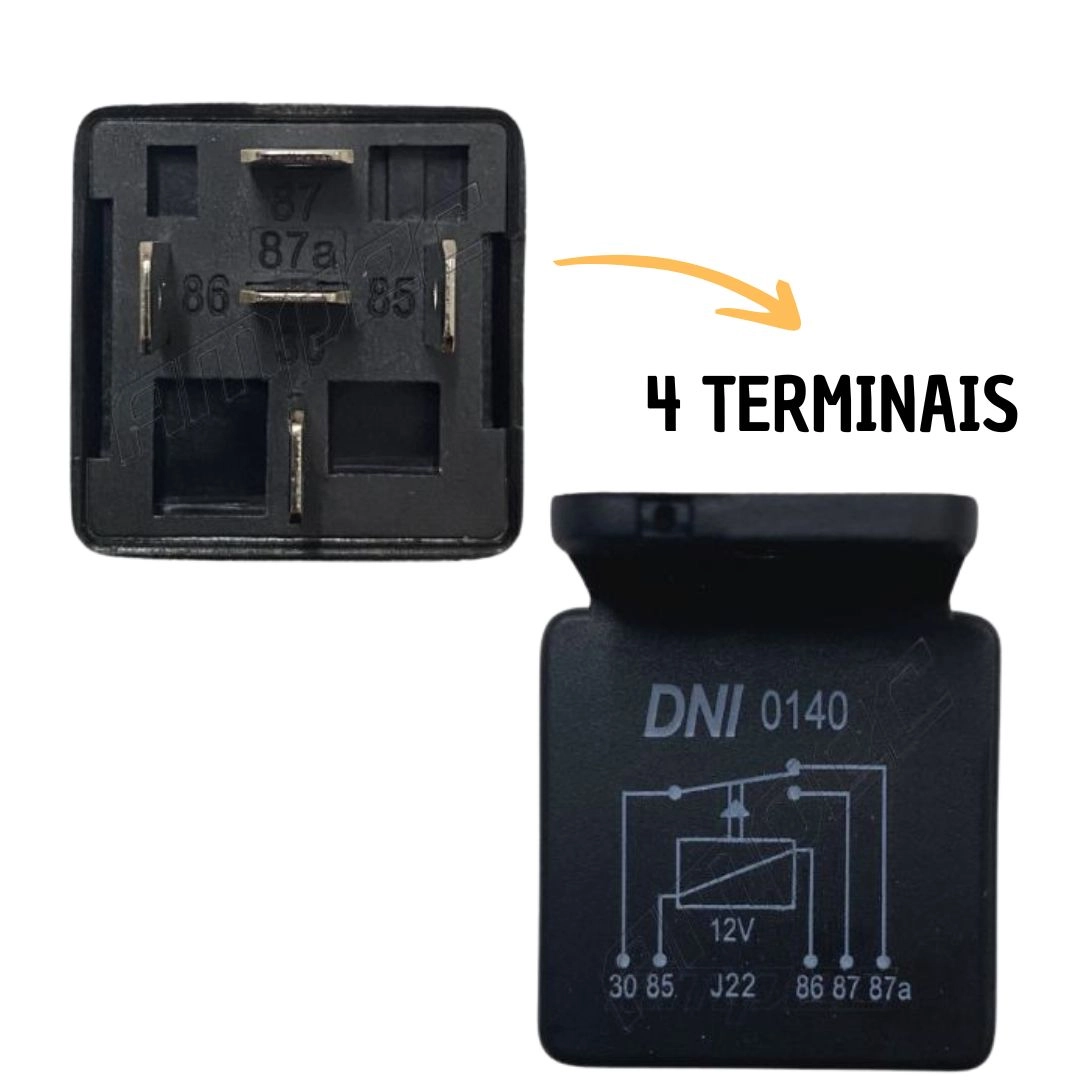 Relé Auxiliar Reversor 12v 40A / 10A 5 Terminais Com Suporte DNI0140