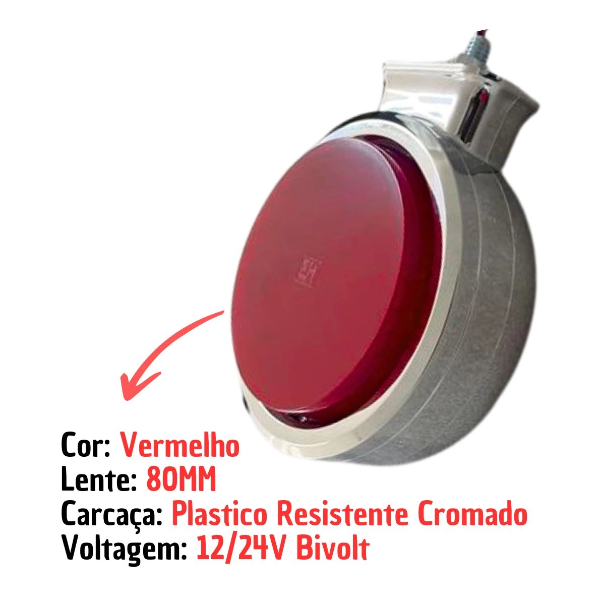 Lanterna Bojuda Foguinho Maria Lente Vermelha LED Bivolt 12v / 24v H3