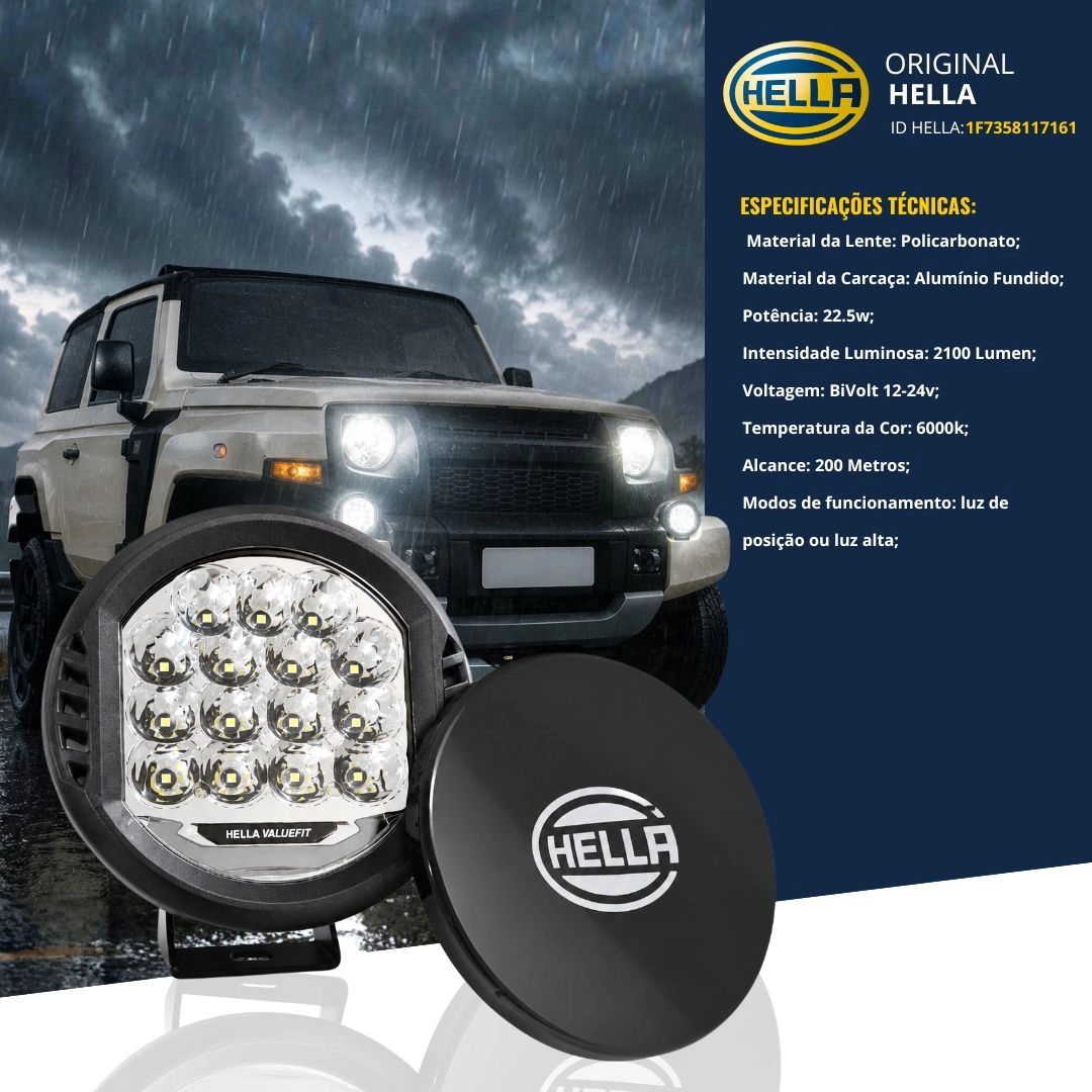 Farol Auxiliar Milha Led Valuefit 500 Led 22.5w 12/24v Feixe 200 Metros Hella 1F7358117161 Farol Auxiliar Milha Led Valuefit 500 Led 22.5w 12/24v Feixe 200 Metros Hella 1F7358117161