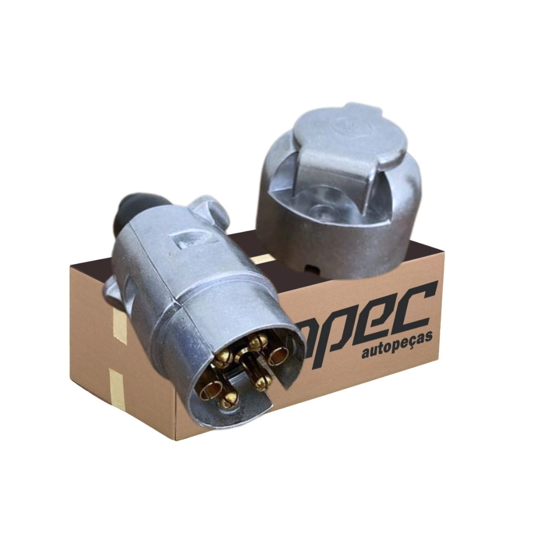 Kit Tomada Plug Macho e Femea 6 Polos Aluminio Tomada Conector Macho Femea Aluminio 6 Polos 