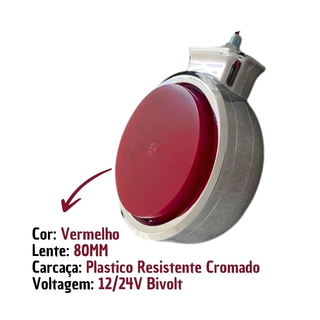 Kit 3 Lanterna Bojuda Foguinho LED Cromada Vermelha Suporte Kit 3 Lanterna Bojuda Foguinho LED Cromada Vermelha Suporte