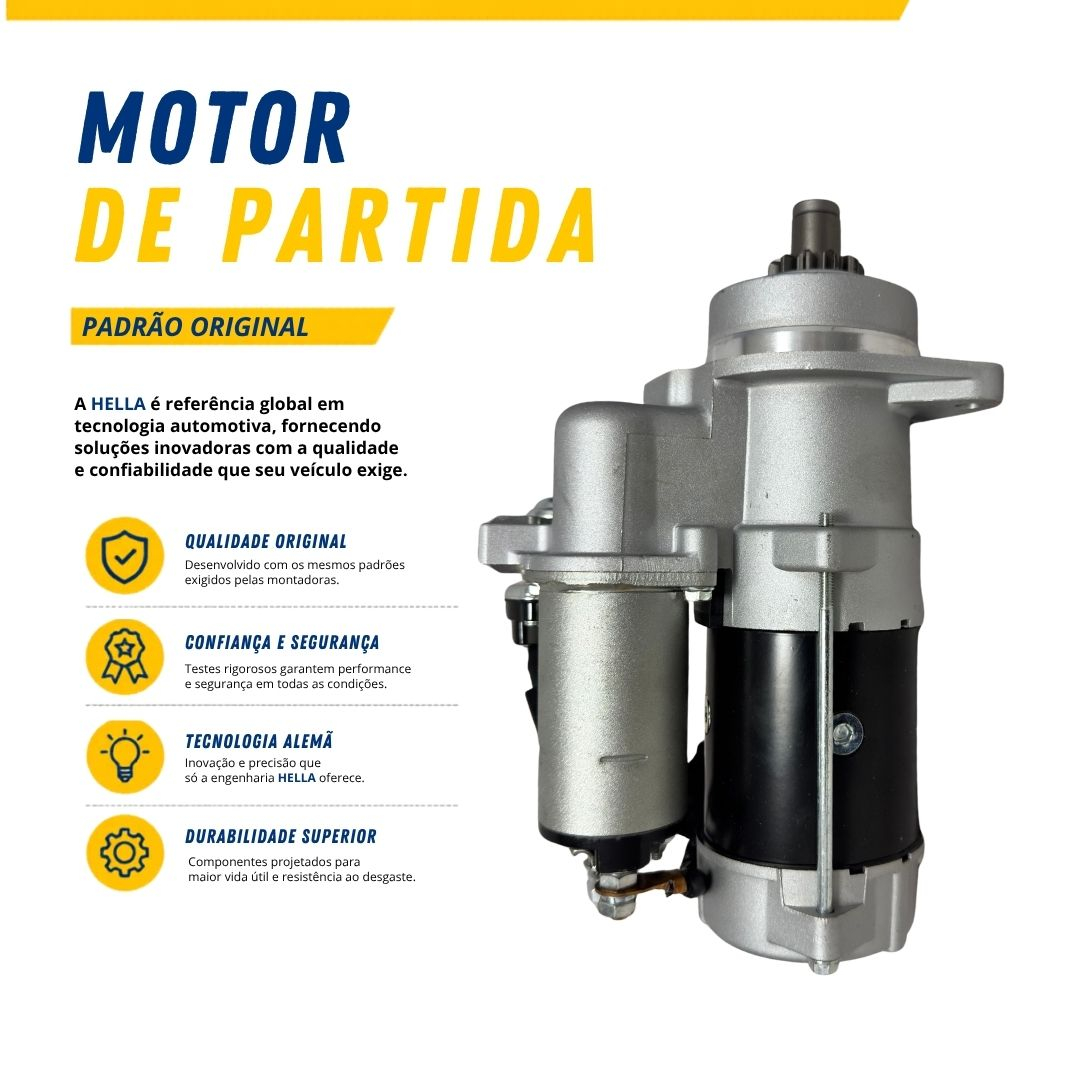 Motor de Partida Arranque 24V 11 Dentes 4.0kW Para Mercedes-Benz Atego Axor LO914 O500 Hella Motor de Partida Arranque 24V 11 Dentes 4.0kW Para Mercedes-Benz Atego Axor LO914 O500 Hella