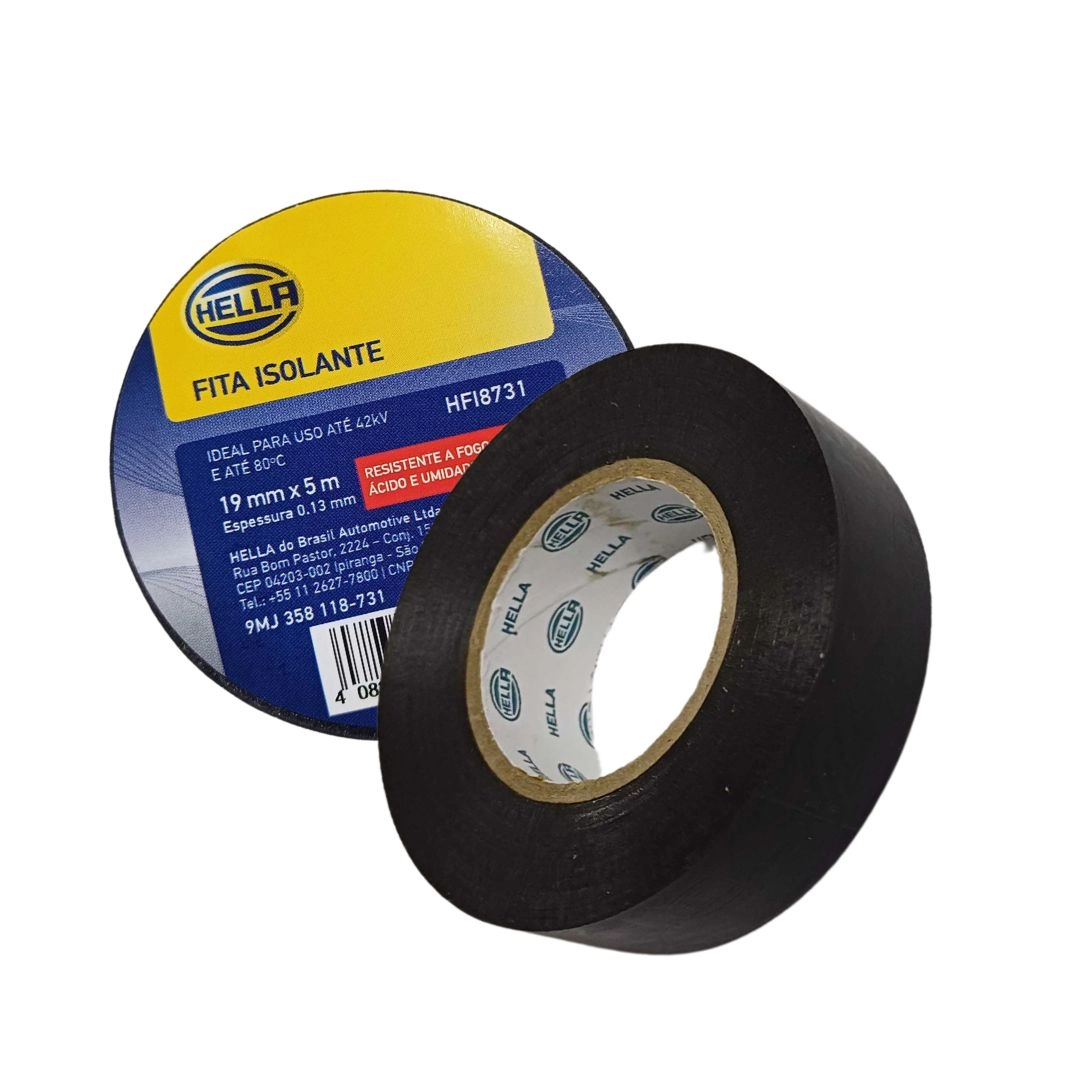 Fita Isolante 5 Metros x 19mm Preta Antichama Resistência Térmica Até 80°C Hella HFI8731