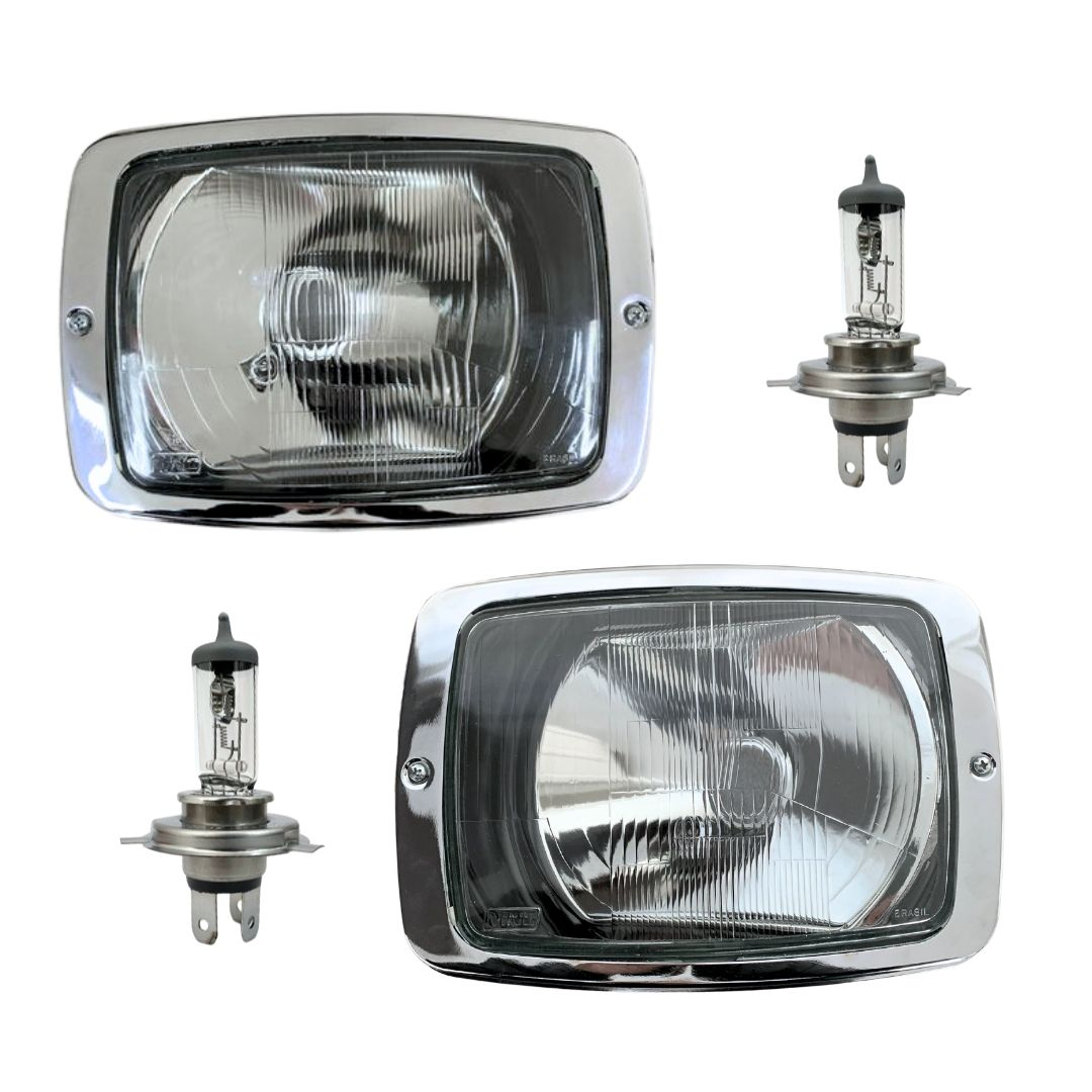 Kit Farol Dianteiro Principal Para Mercedes Benz 608 708 1972 a 1989 Com Lâmpadas Original Nino