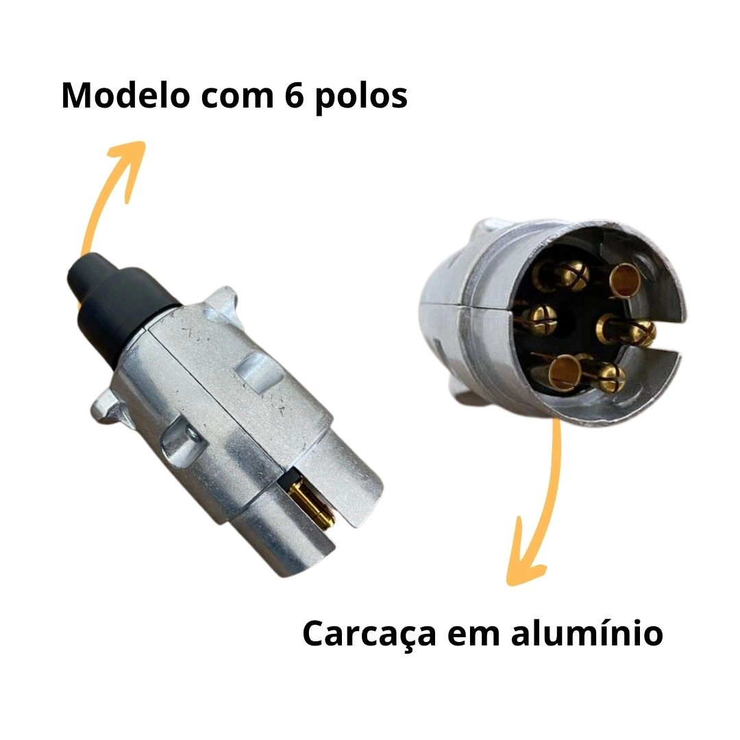 Kit Tomada Plug Macho e Femea 6 Polos Aluminio Tomada Conector Macho Femea Aluminio 6 Polos 