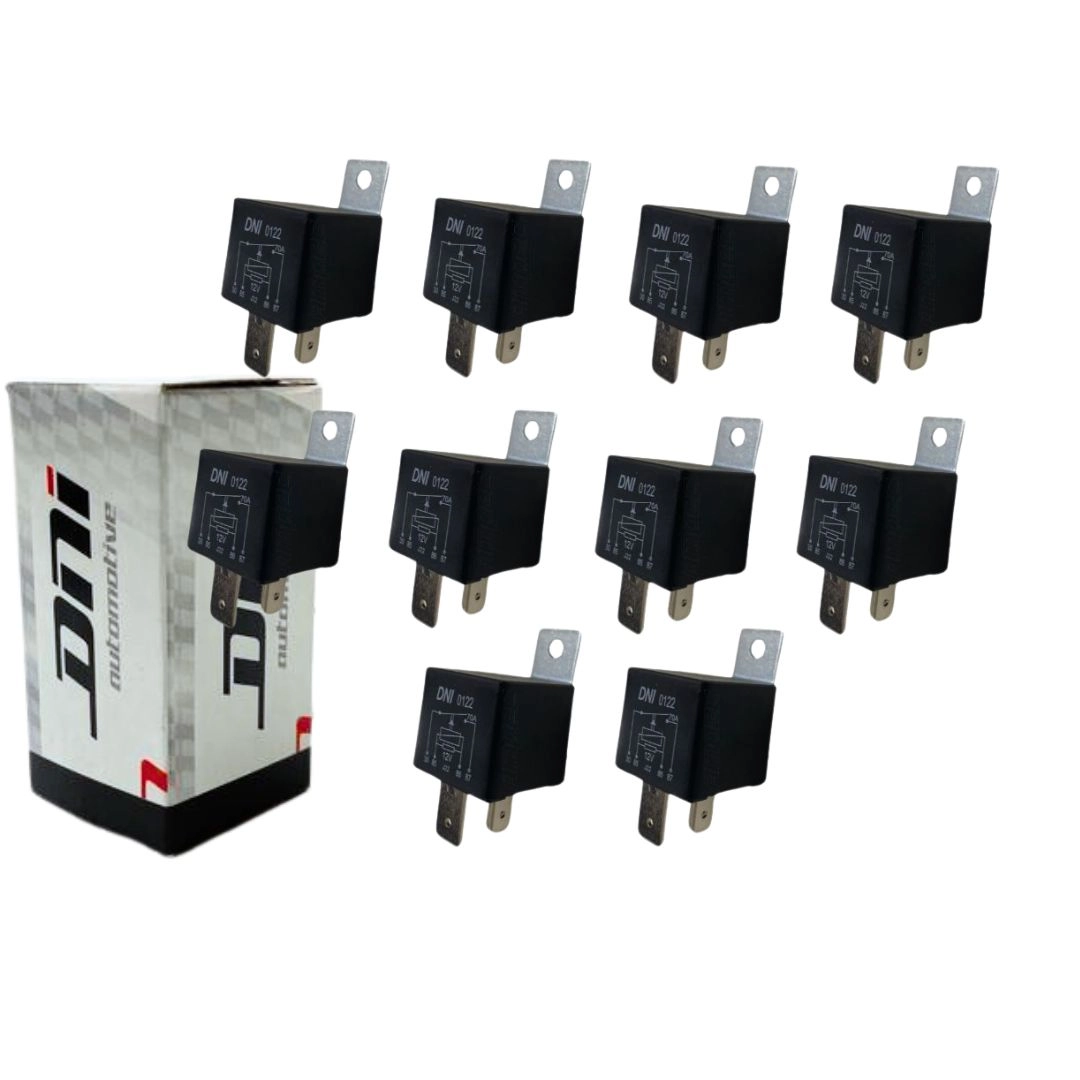 Kit 10 Rele Auxiliar Universal 12V 70a 4 Terminais Suporte