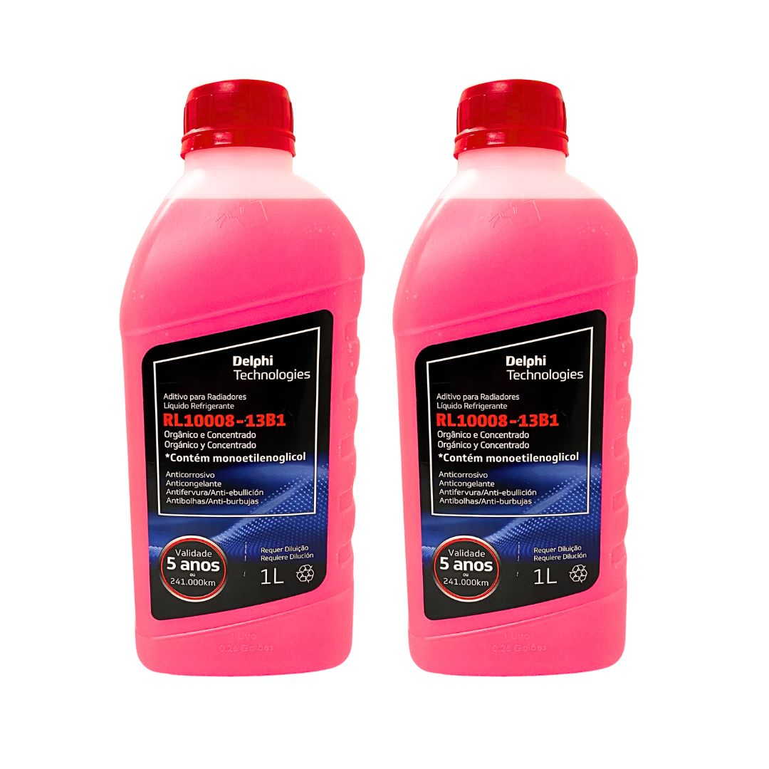 Kit 2 Litros Aditivo de Radiador Orgânico Concentrado Rosa Delphi Monoetilenoglicol RL10008-13B1