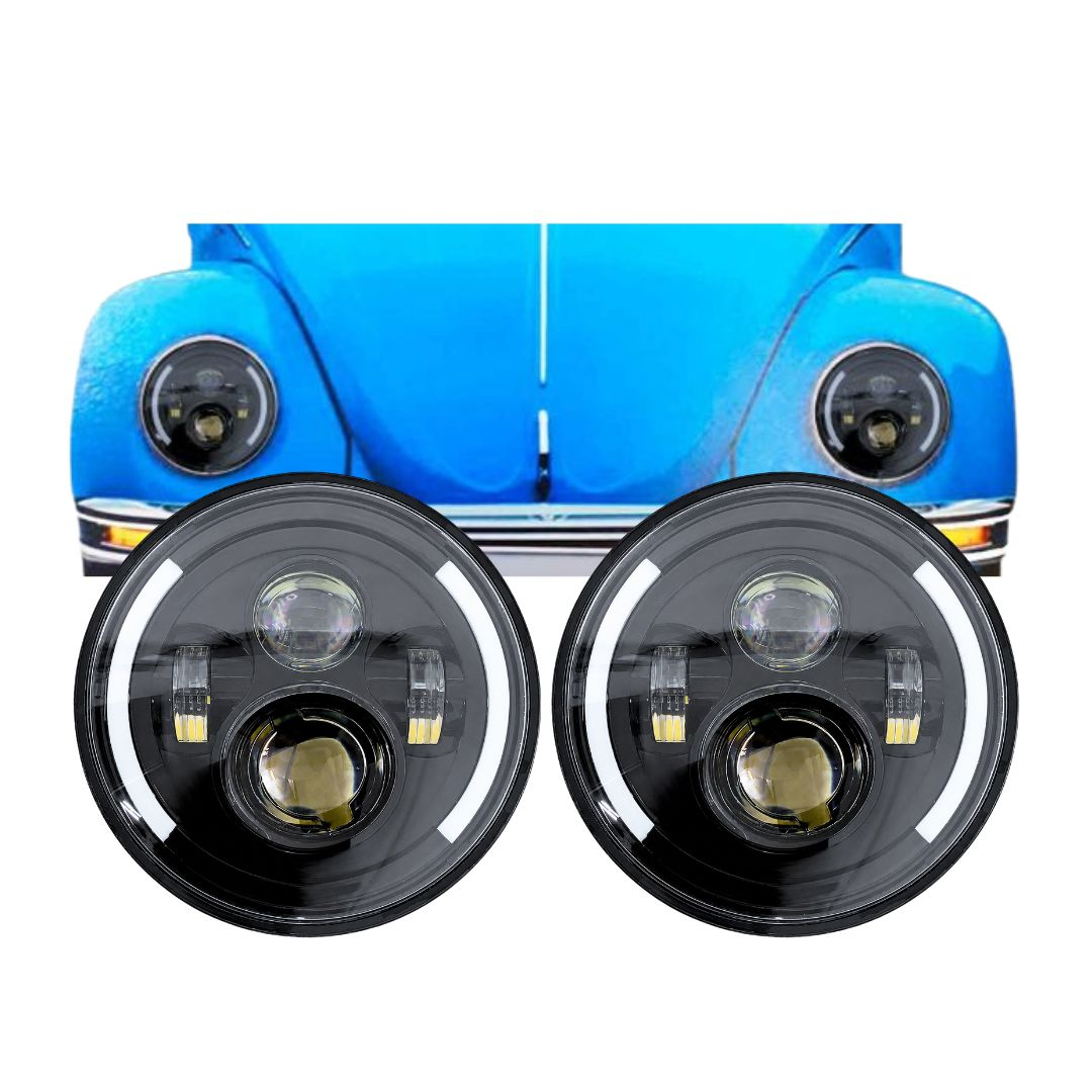 Par Farol Angel Eyes LED 7 Polegadas 175mm 40 Watts Universal Para Fusca Kombi Defender Jeep Moto Harley Royal Enfield F