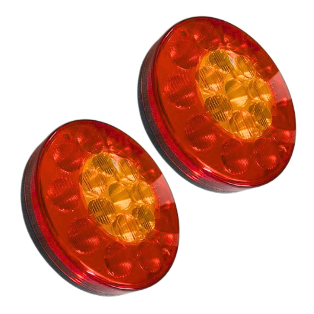 Par Lanterna Traseira LED Redonda Bivolt 135mm 4 Vias Seta Freio Posição Universal Caminhão Carreta SinalSul