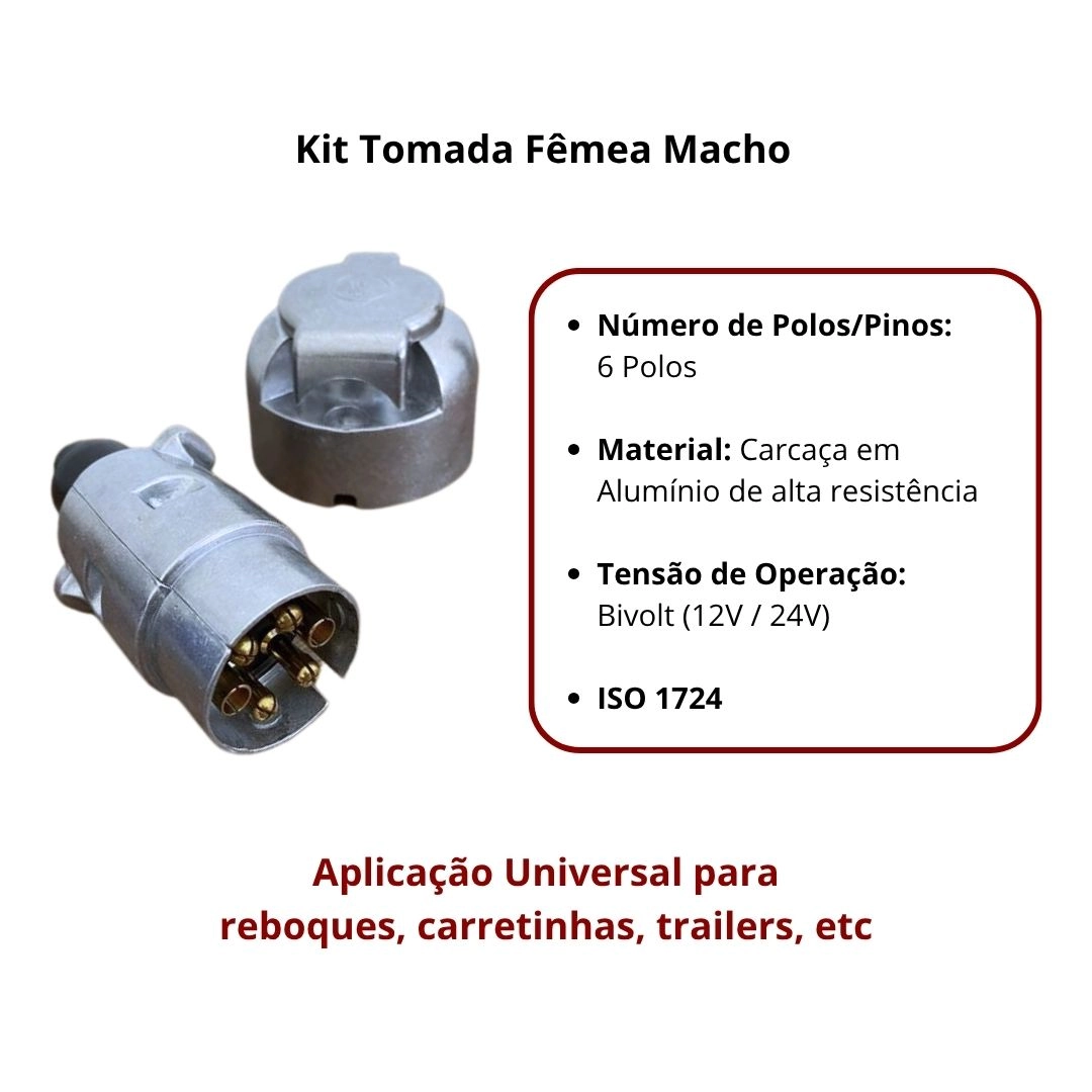 Kit Tomada Plug Macho e Femea 6 Polos Aluminio Tomada Conector Macho Femea Aluminio 6 Polos 