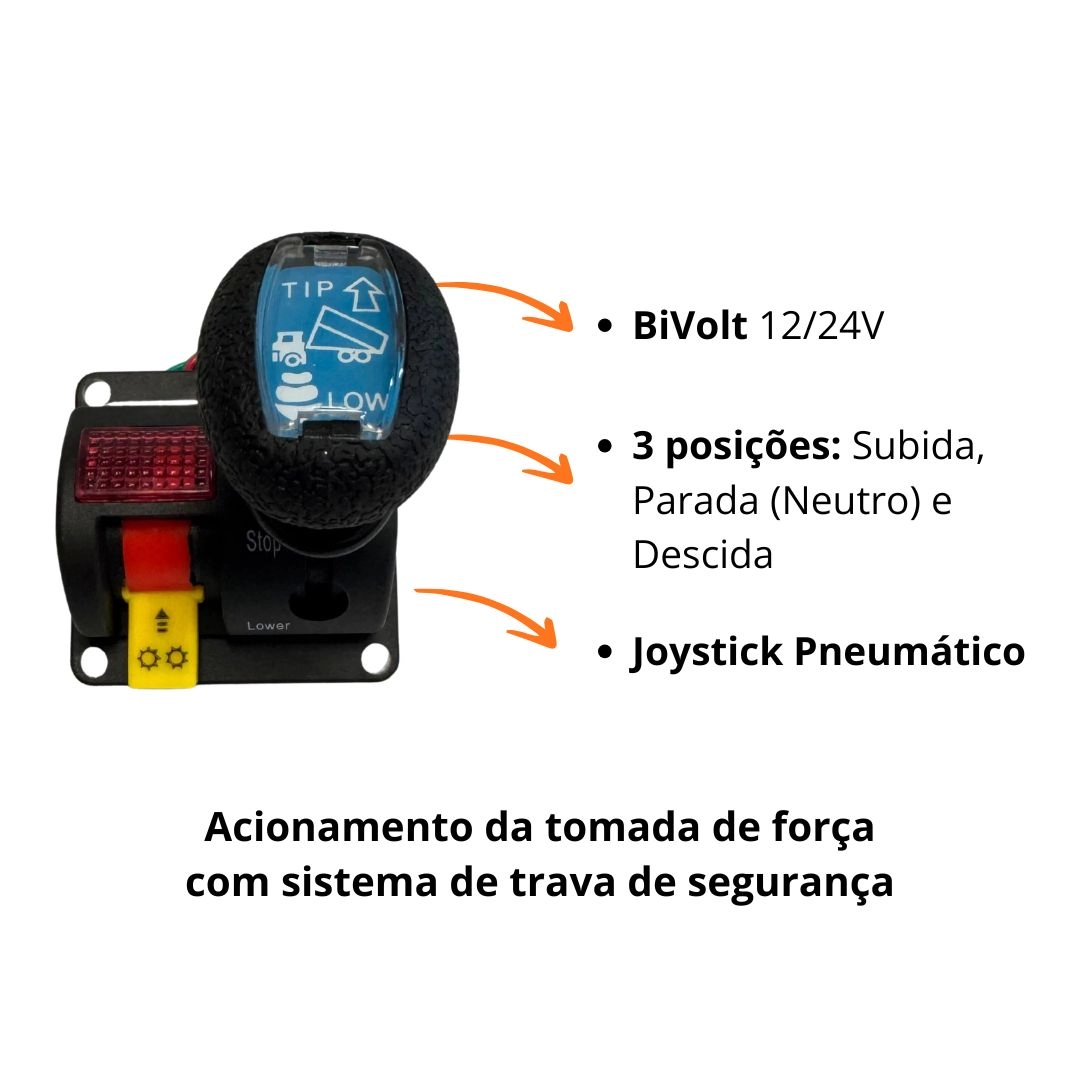Chave Válvula Joystick Para Acionamento da Caçamba Basculante Bivolt 12v/24v Caminhão DNI7071