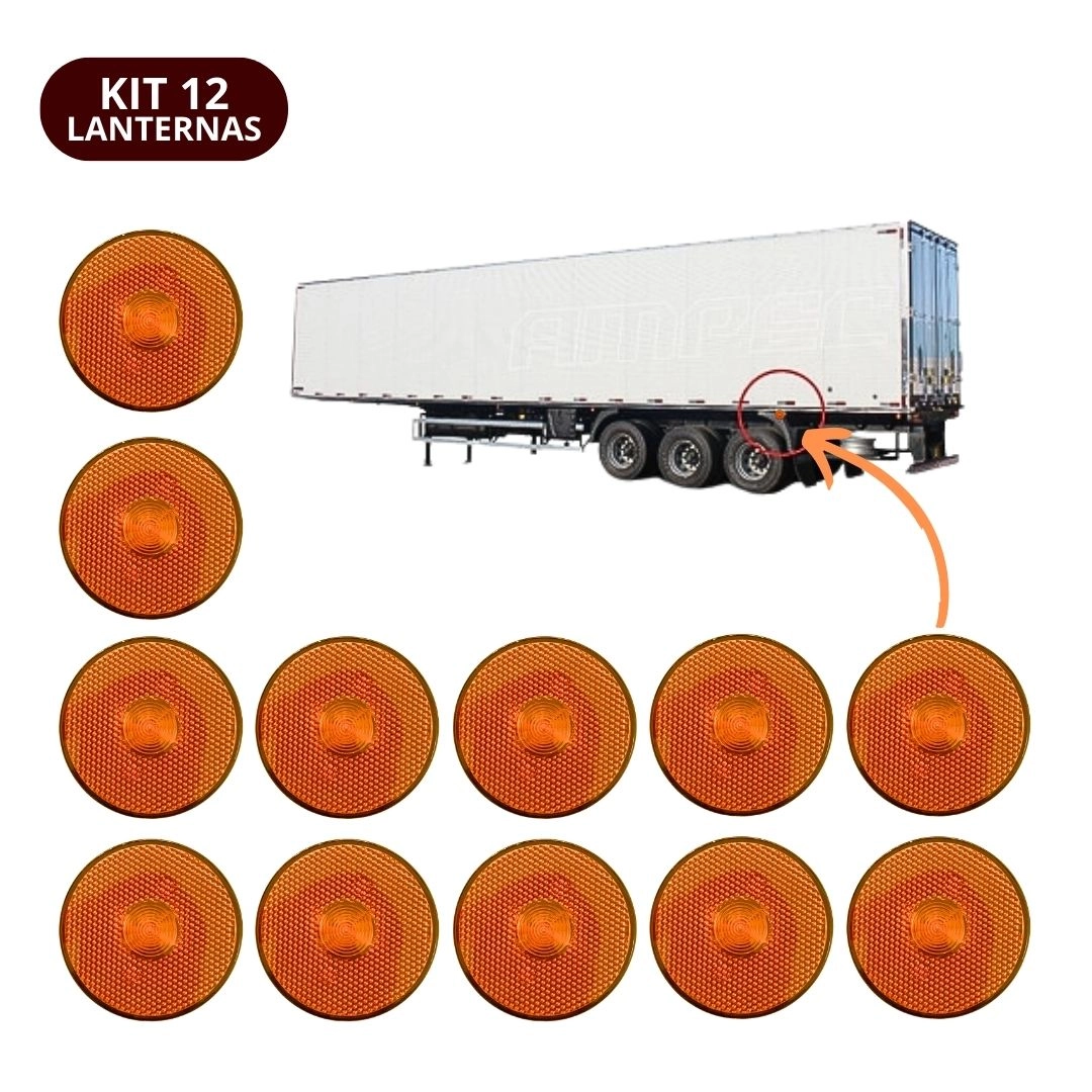 Kit 12 Lanternas Lateral Led Caminhão Carreta Sem Suporte Amarela P
