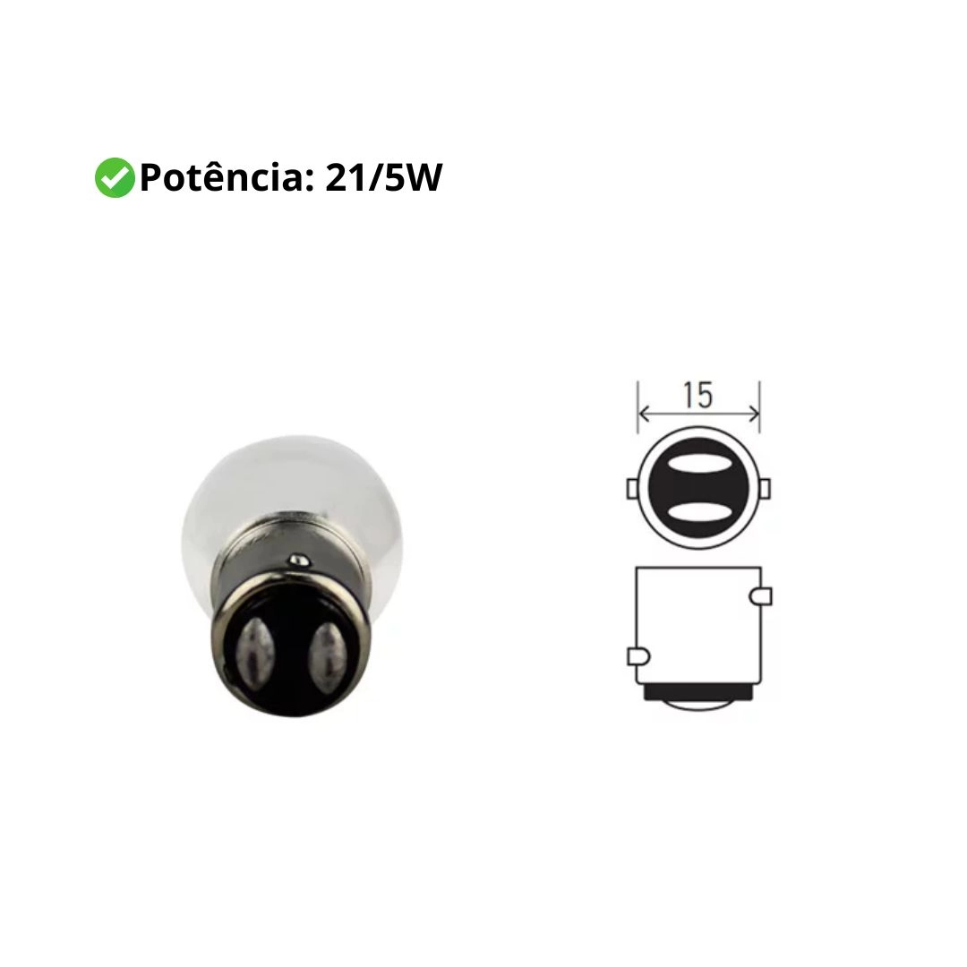 Kit 10 Lampadas 21/5w 2 Polos 12V Gauss 1034 - GL1034 Lampada P21/5w 2 Polos Freio Posição Ré Kit 10 Lampadas 21/5w 2 Polos 12V Gauss 1034 - GL1034 Lampada P21/5w 2 Polos Freio Posição Ré