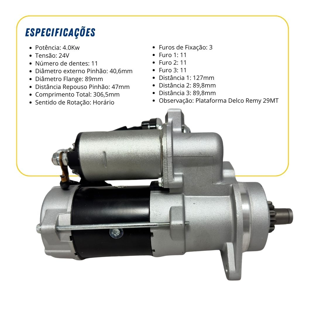 Motor de Partida Arranque 24V 11 Dentes 4.0kW Para Mercedes-Benz Atego Axor LO914 O500 Hella Motor de Partida Arranque 24V 11 Dentes 4.0kW Para Mercedes-Benz Atego Axor LO914 O500 Hella