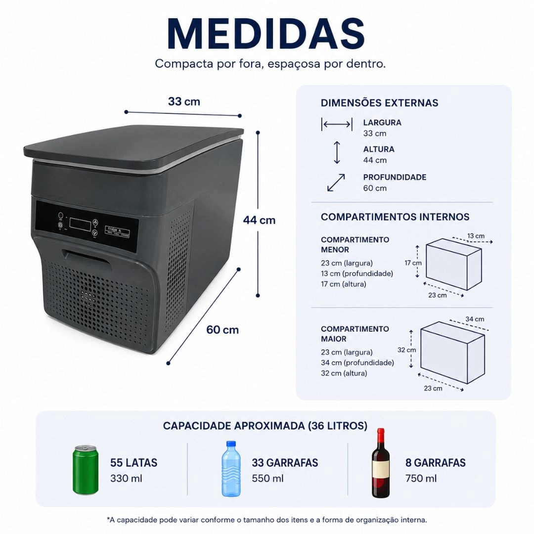 Geladeira Portátil 36 Litros 12V/24V 110v/220v Caminhão Ônibus Van Camping Barco Lancha Pesca Geladeira Portátil 36 Litros 12V/24V 110v/220v Caminhão Ônibus Van Camping Barco Lancha Pesca