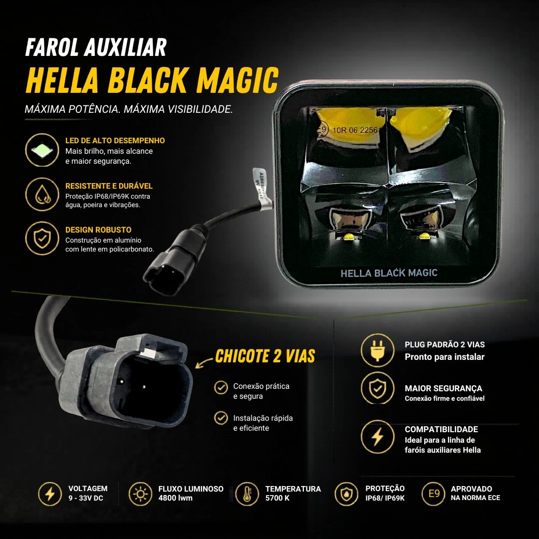 Par Farol Auxiliar Led Hella Cubo Black Magic 3,2p 8cm Spot Par Farol Auxiliar Led Hella Cubo Black Magic 3,2p 8cm Spot