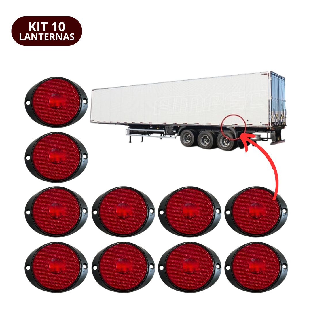 Kit 10 Lanterna Lateral Implemento P 65mm Com Suporte Frontal LED Vermelha Para Carreta Caminhão Trailer Reboque Kit 10 Lanterna Lateral Implemento P 65mm Com Suporte Frontal LED Vermelha Para Carreta Caminhão Trailer Reboque