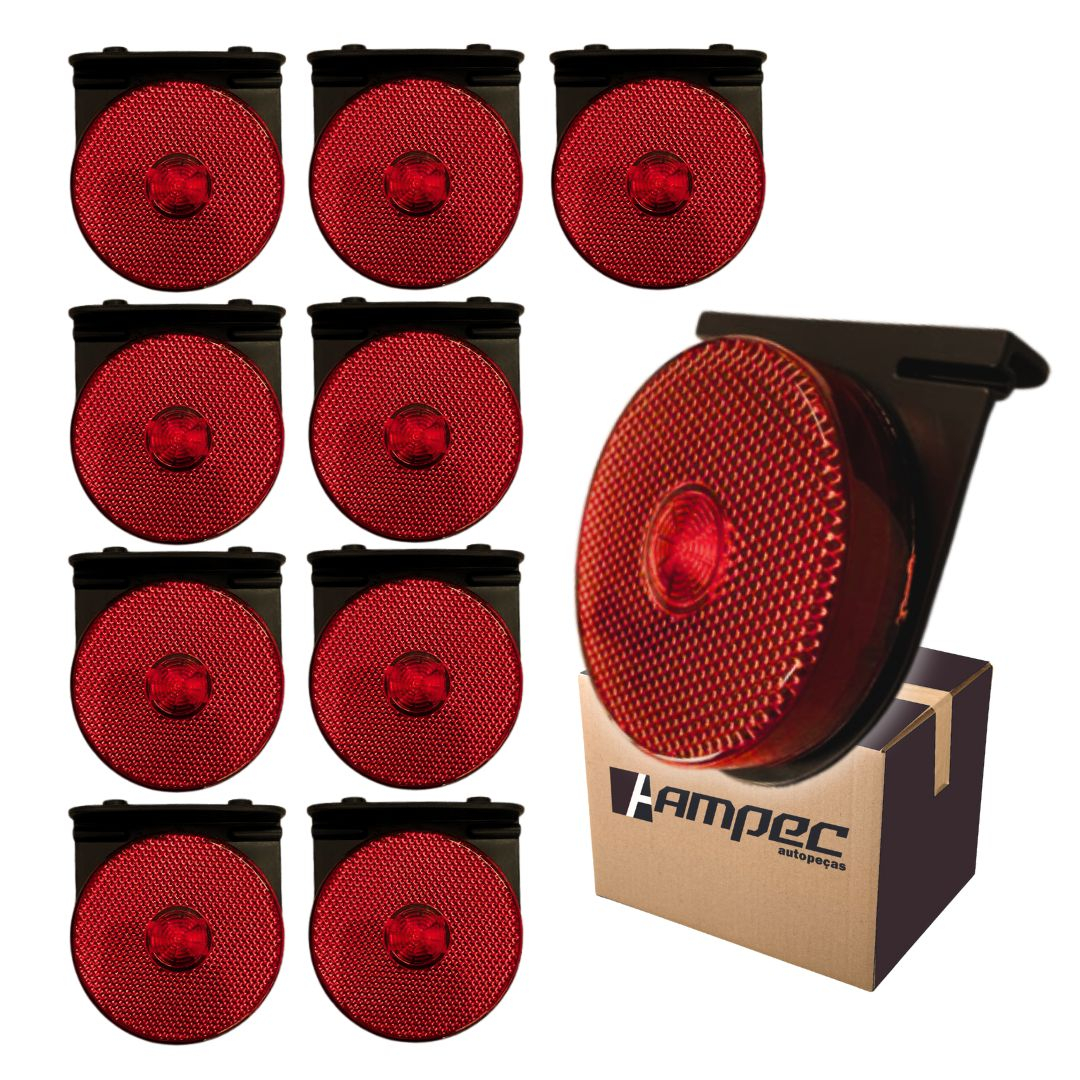 Kit 10 Lanterna Lateral Implemento G 85mm Com Suporte LED Vermelha Para Carreta Caminhão Trailer Reboque