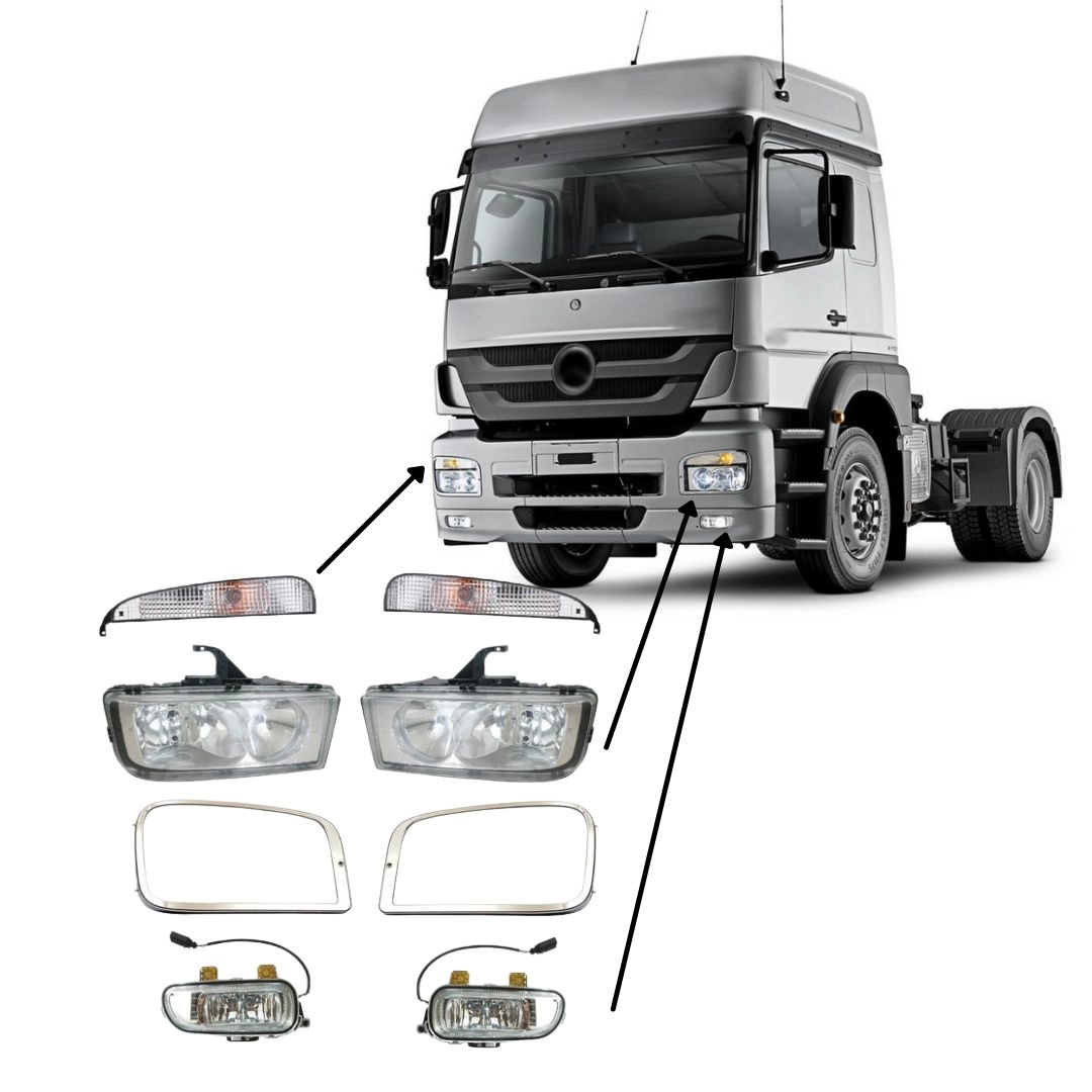 Kit Farol Principal Auxiliar Moldura Para MB Axor Kit Farol Principal Auxiliar Moldura Para MB Axor