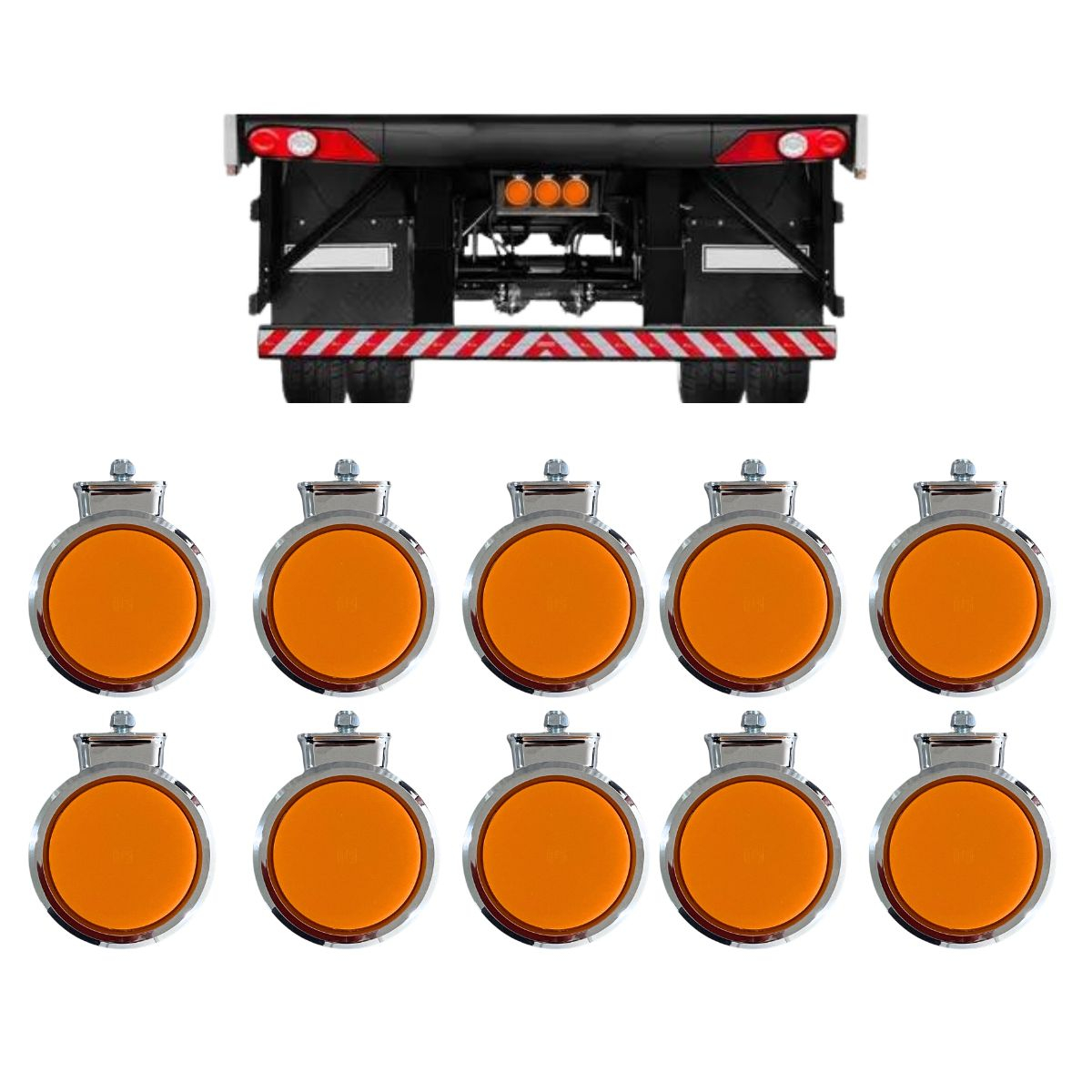 Kit 10 Lanterna Lateral LED Para Caminhão e Carreta Bivolt Cristal Com Suporte Laranja Kit 10 Lanterna Lateral LED Para Caminhão e Carreta Bivolt Cristal Com Suporte Laranja