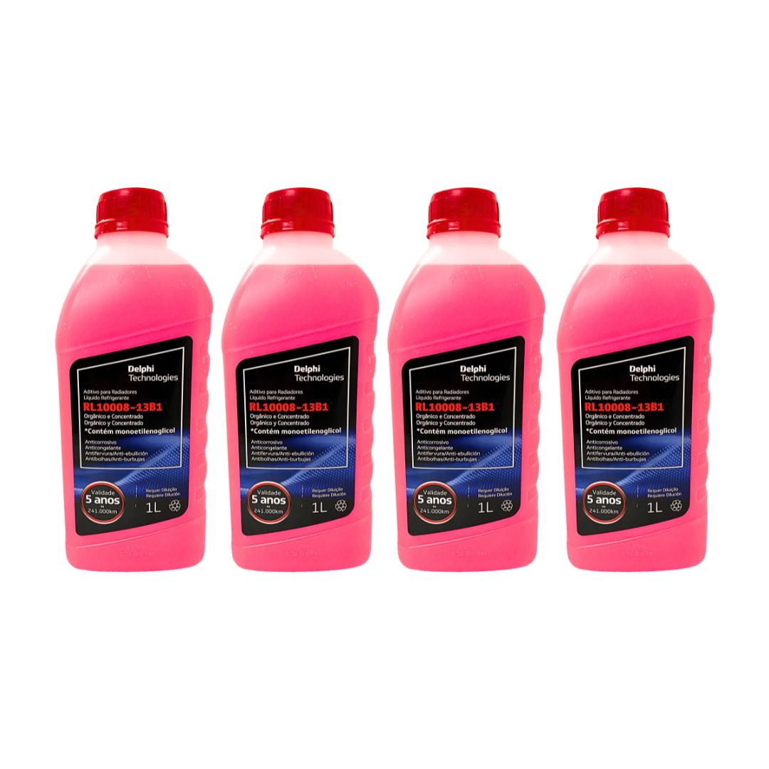 Kit 4 Litros Aditivo de Radiador Orgânico Concentrado Rosa Delphi Monoetilenoglicol RL10008-13B1