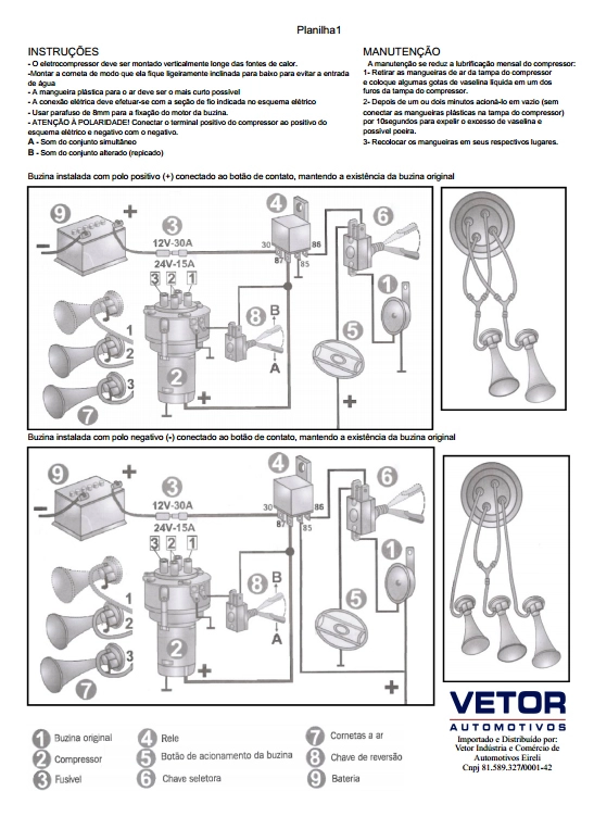 Buzina a Ar Para Carros Caminhões e Barcos 3 Cornetas Com Compressor e Mangueira 12v Universal 