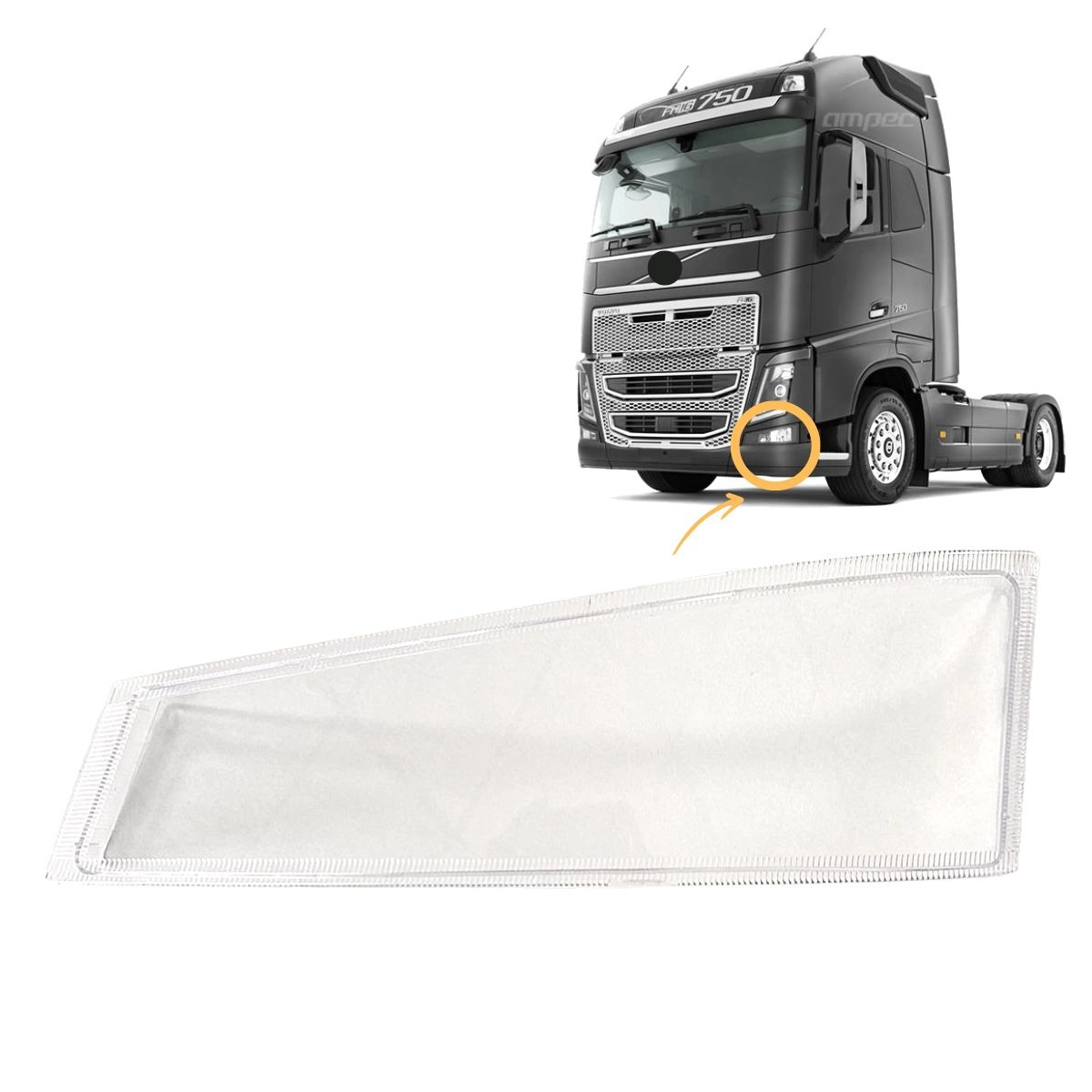 Lente para Farol Auxiliar Para Volvo FH16 Esquerdo