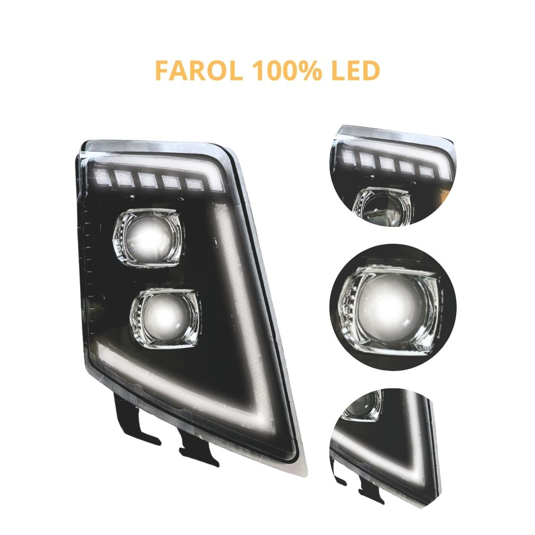 Par Farol Principal Dianteiro e DRL Full LED Para Volvo FM FH 2009 a 2014 21035637 21035638 Par Farol Principal Dianteiro e DRL Full LED Para Volvo FM FH 2009 a 2014 21035637 21035638