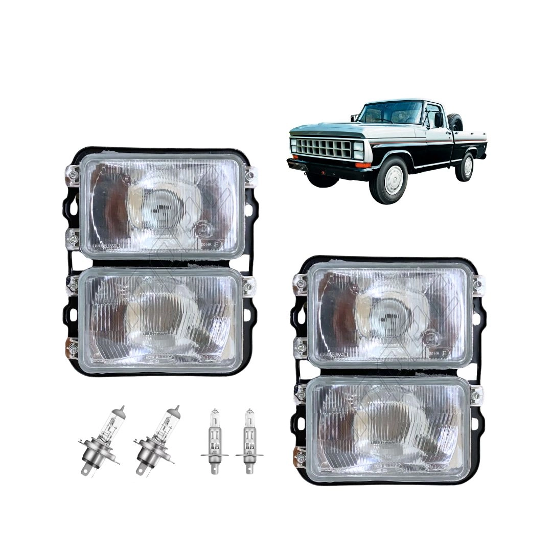 Kit Farol Duplo Vidro Para Ford F1000 F4000 + Lâmpadas Kit Farol Duplo Vidro Para Ford F1000 F4000 + Lâmpadas