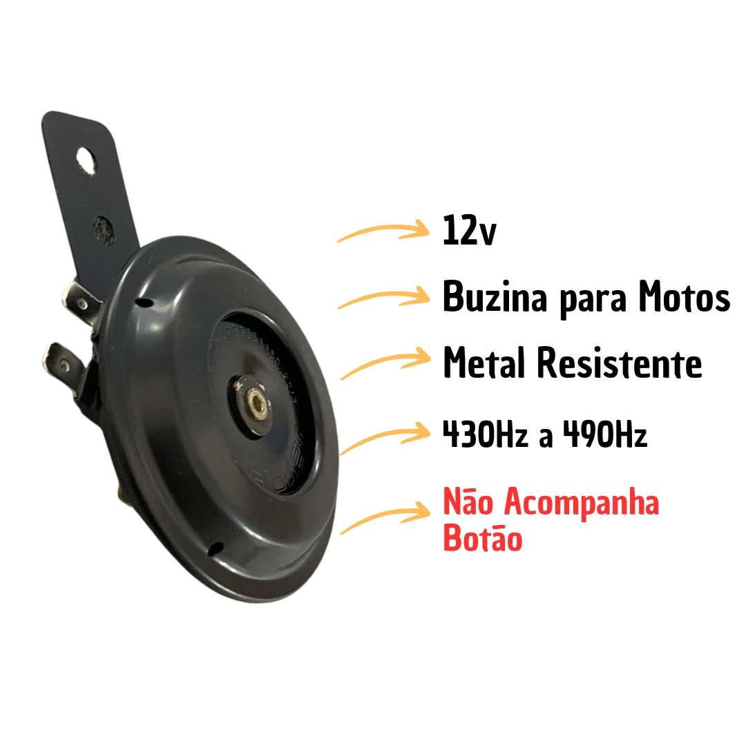 Buzina Moto Bi-Bi bibi Paquerinha Disco 12v 72MM Universal Com Suporte Vetor VT125