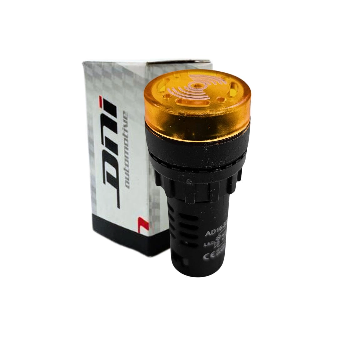 Alarme Sonoro Buzzer Sinaleiro LED Amarelo Ambar 22mm 12Vdc