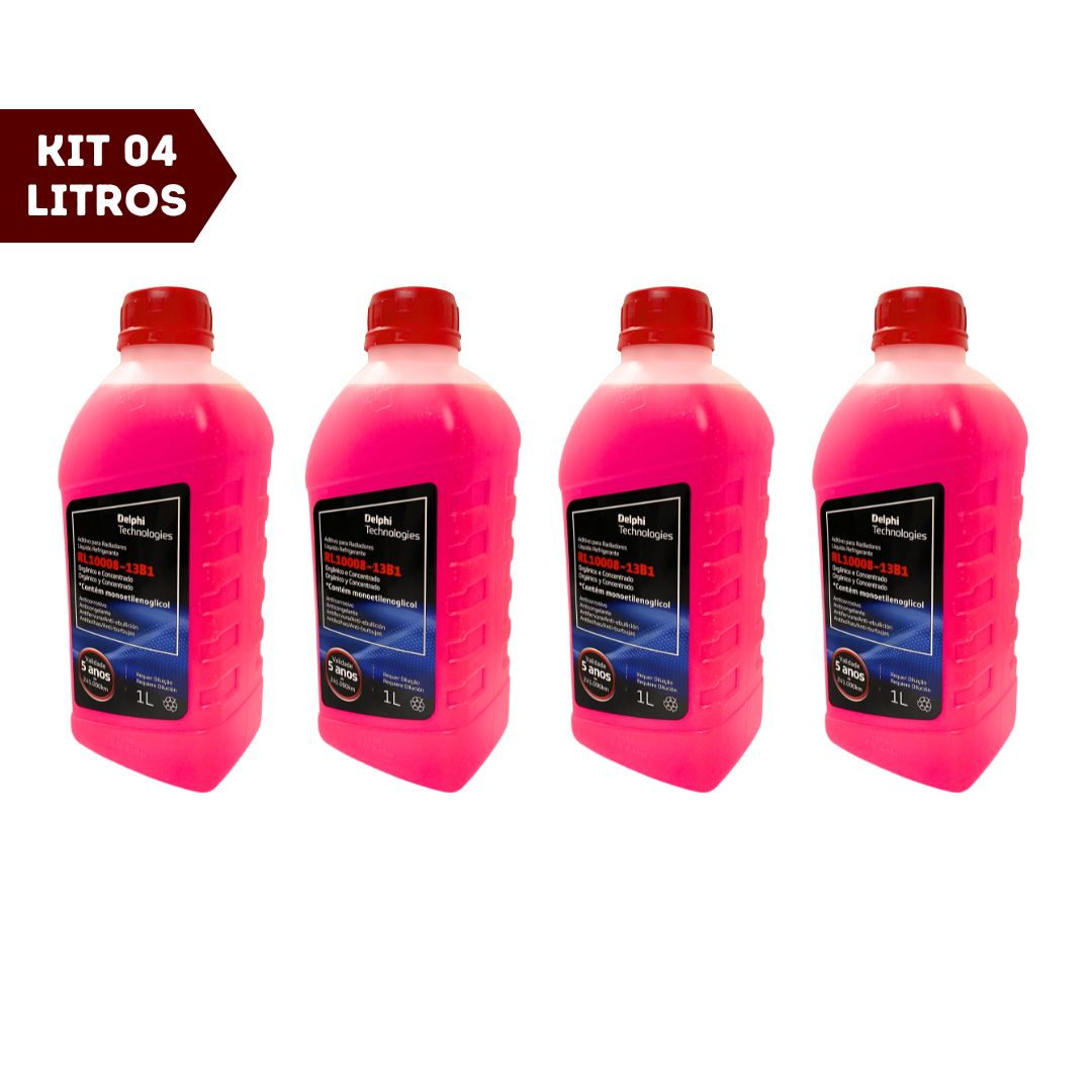 Kit 4 Litros Aditivo de Radiador Orgânico Concentrado Rosa Delphi Monoetilenoglicol RL10008-13B1