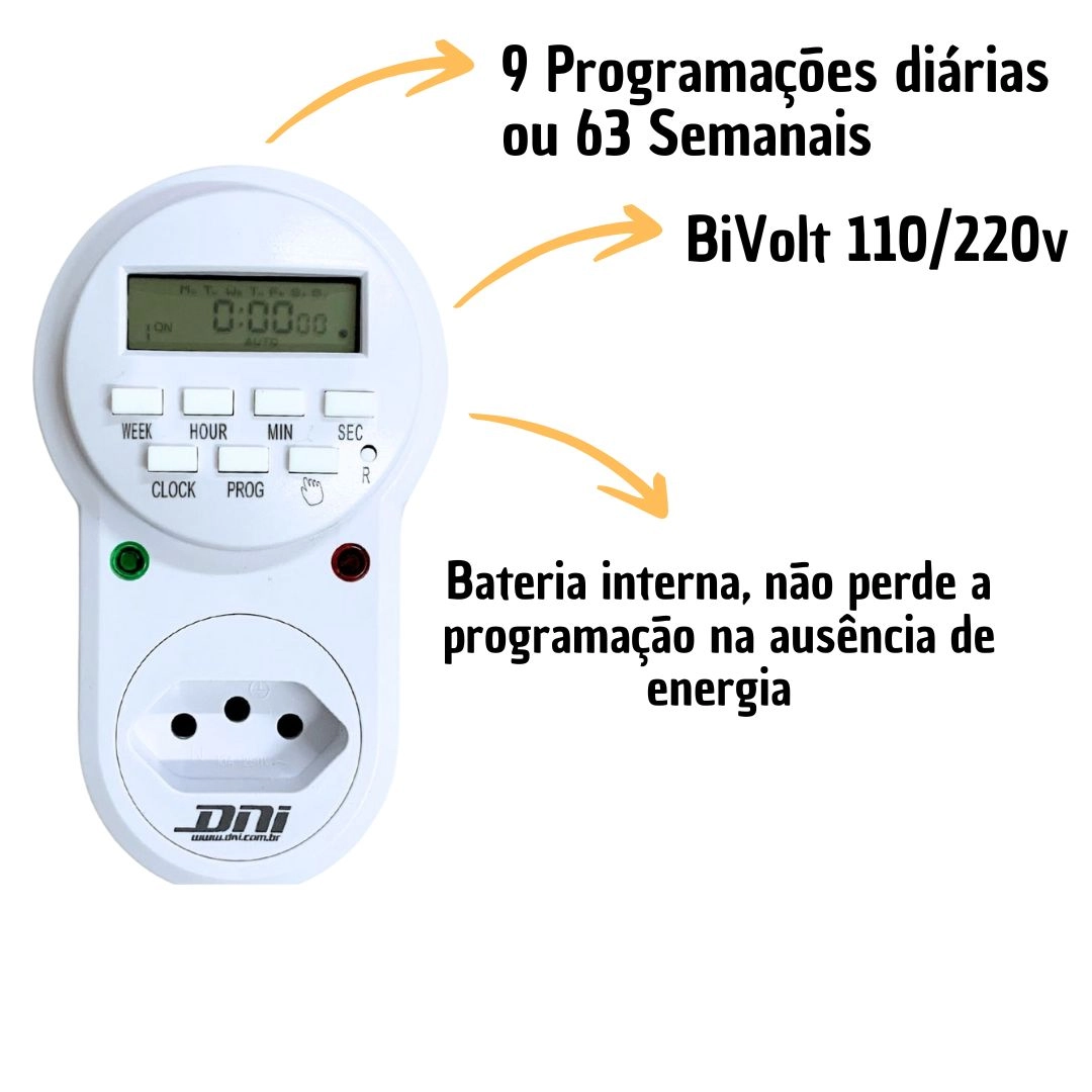 Temporizador Timer Digital de Tomada Bivolt 110/220v LCD