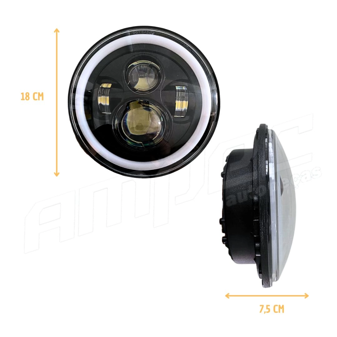 Farol Angel Eyes Led + Suporte Jeep Troller Fusca Kombi Farol Angel Eyes Led + Suporte Jeep Troller Fusca Kombi
