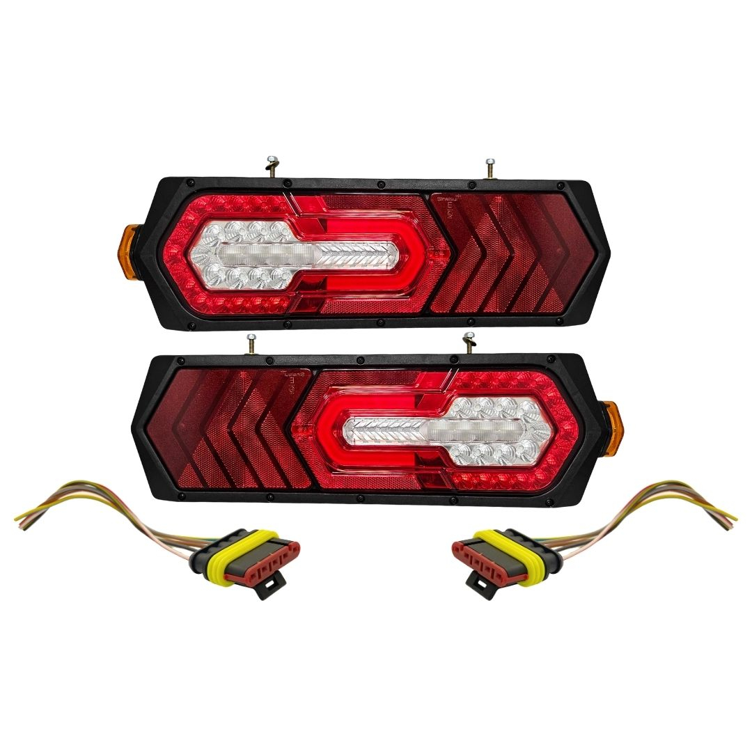 Kit Par Lanterna Traseira LED 24V Caminhão Carreta Reboque Implementos Sinalsul + Chicotes 5 Vias Kit Par Lanterna Traseira LED 24V Caminhão Carreta Reboque Implementos Sinalsul + Chicotes 5 Vias
