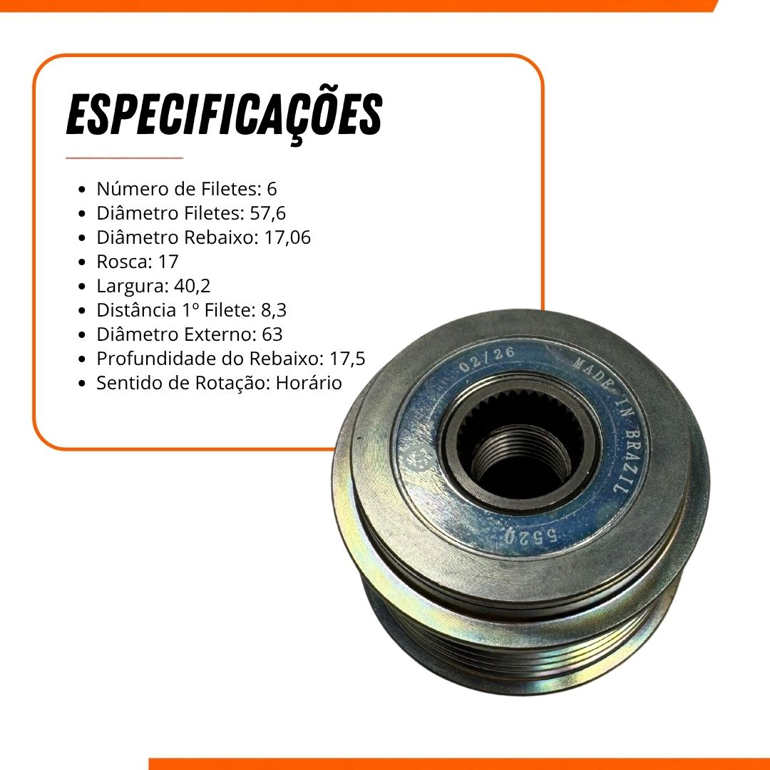 Polia Roda Livre do Alternador Mitsubishi Denso 6 Filetes Para Honda City 1.5 Fit 1.5 Chrysler Pacifica 3.8 V6 Zen