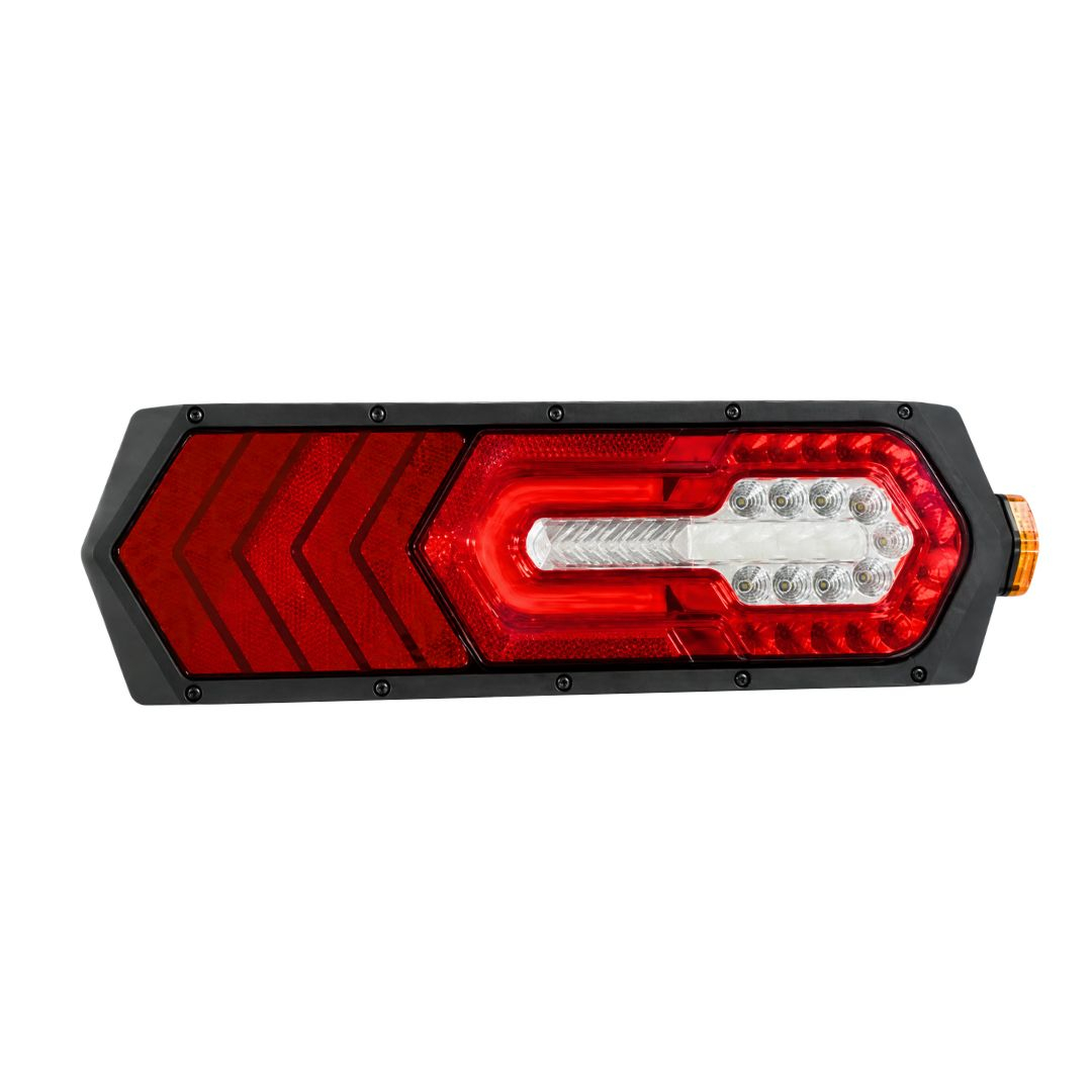 Lanterna Traseira LED Bivolt 12V 24V Com Guia de Luz Lado Direito Para Caminhões Carretas e Implementos Rodoviários