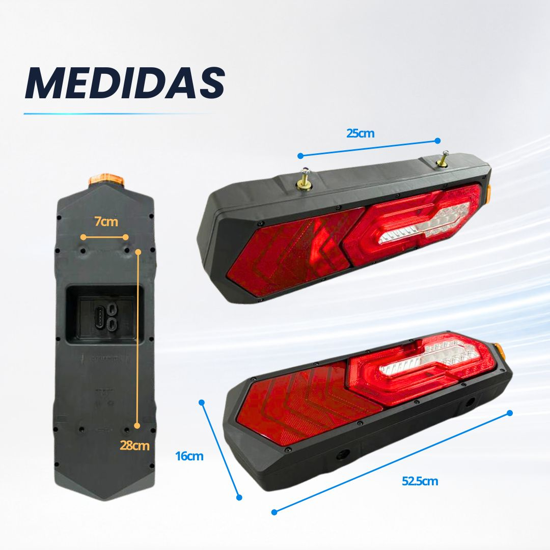 Par de Lanternas Traseiras LED Bivolt 12V 24V Com Guia de Luz e Seta Sequencial Para Caminhões Carretas e Implementos