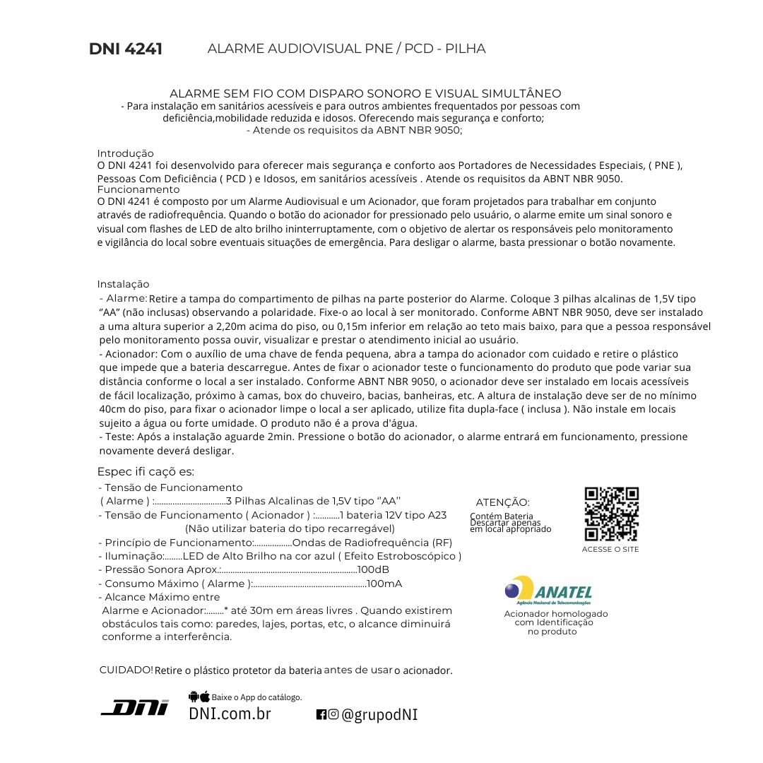 Alarme Campainha de Emergência para Banheiro PNE PCD e Idosos Sem Fio Bivolt DNI4241 Alarme Campainha de Emergência para Banheiro PNE PCD e Idosos Sem Fio Bivolt DNI4241