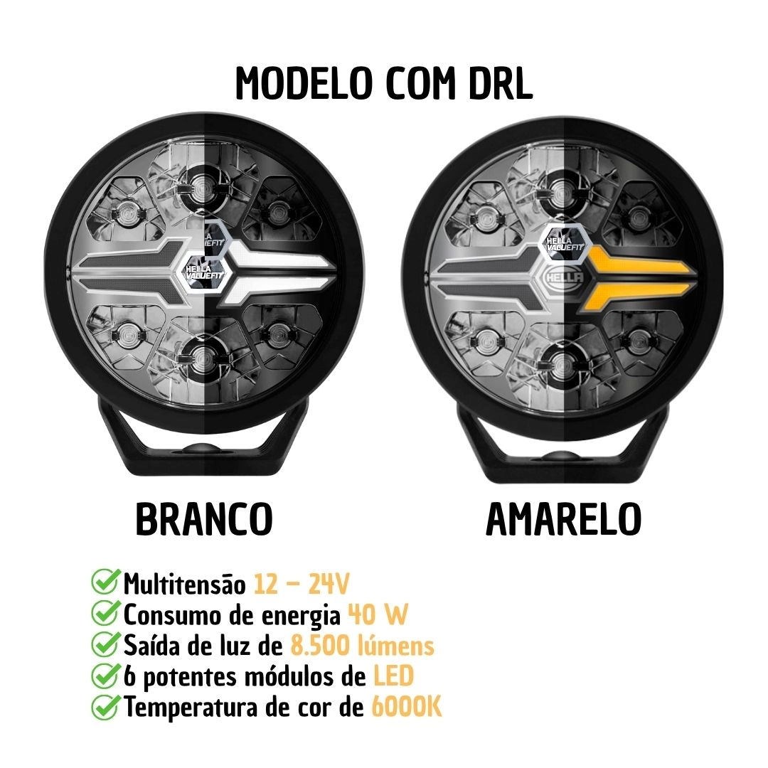 Farol Milha Auxiliar LED Bivolt 12/24v Branco / Âmbar Universal Off-Road Picapes Hella 1FJ357199071