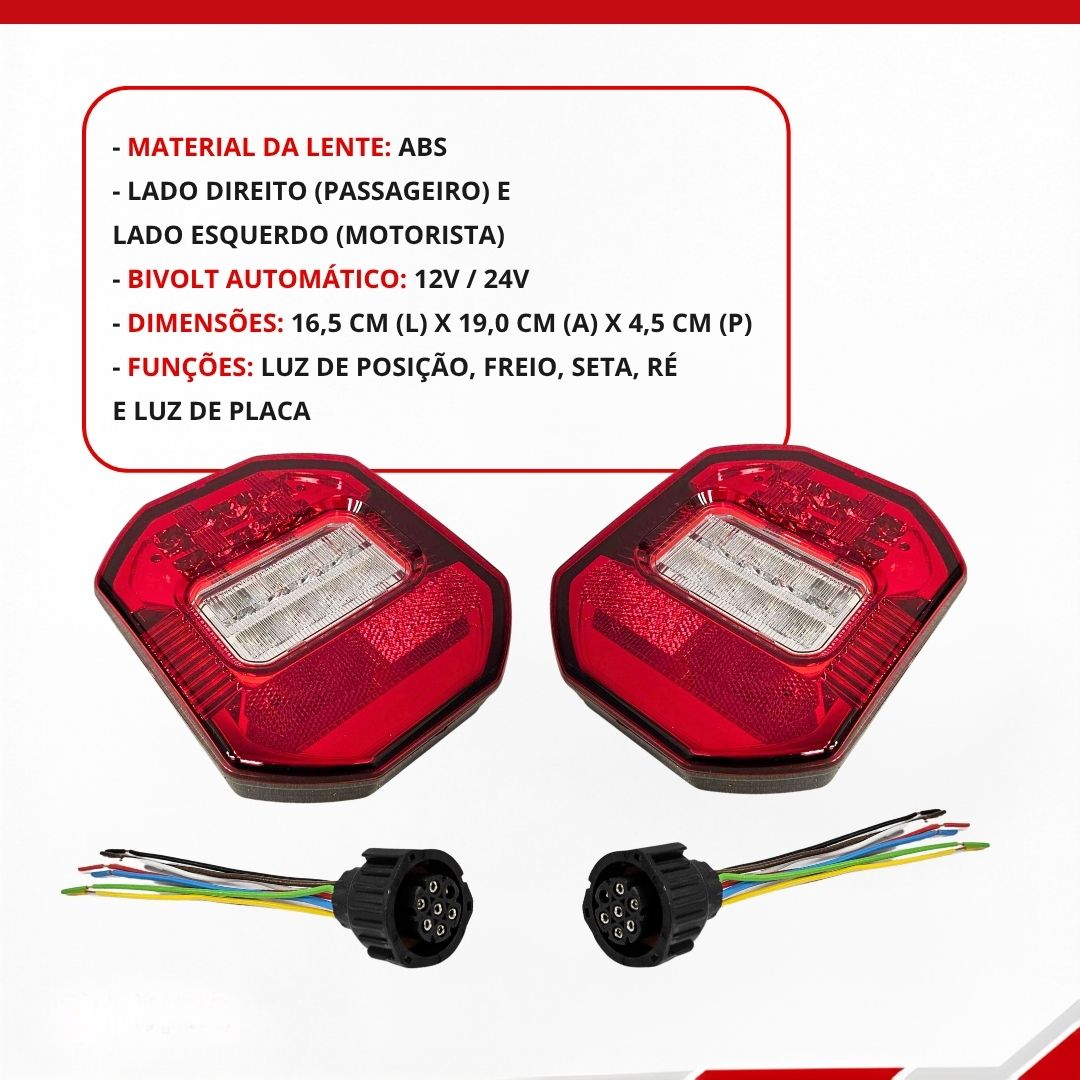 Kit Par Lanterna Traseira Marmitão Marmita LED Bivolt 12V 24V Universal Ford Cargo VW Constellation Delivery Worker Jeep Kit Par Lanterna Traseira Marmitão Marmita LED Bivolt 12V 24V Universal Ford Cargo VW Constellation Delivery Worker Jeep
