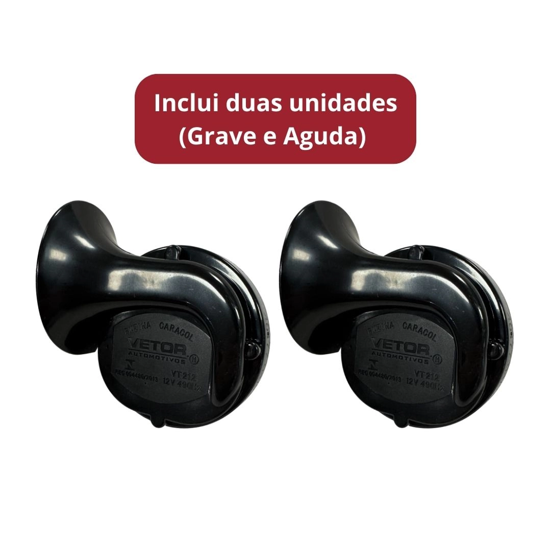 Buzina Caracol Dupla 12v Universal Carro Som Grave Agudo 1 Terminal GB1053