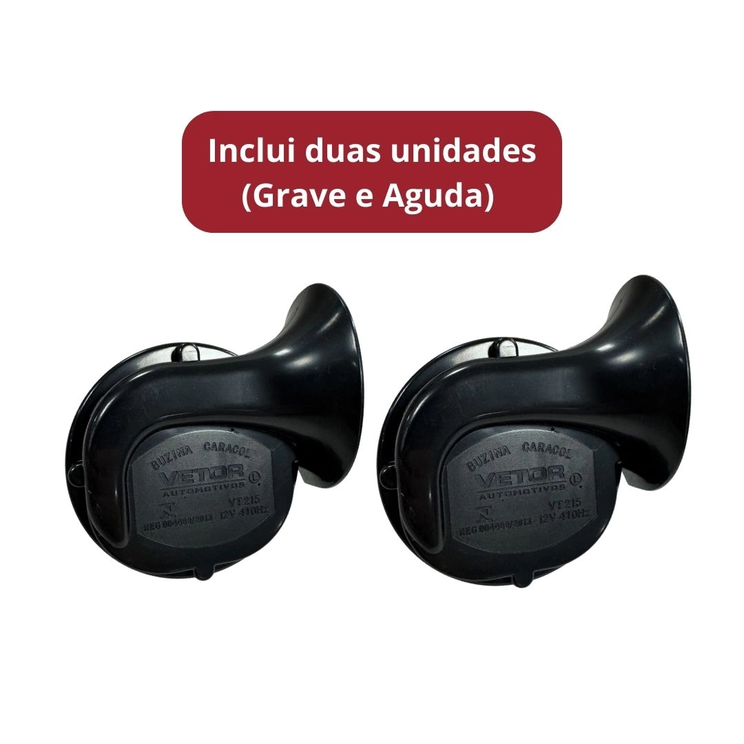 Par Buzina Caracol Para Carro Universal Grave/Agudo 12v Universal Original Vetor VT215