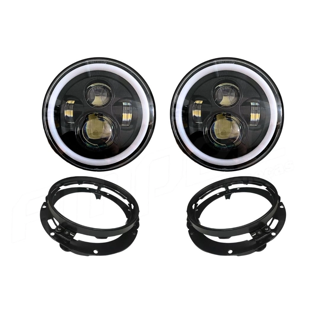 Kit 2 Farol Angel Eye Led + Suporte Jeep Troller Fusca Kombi Kit 2 Farol Angel Eye Led + Suporte Jeep Troller Fusca Kombi